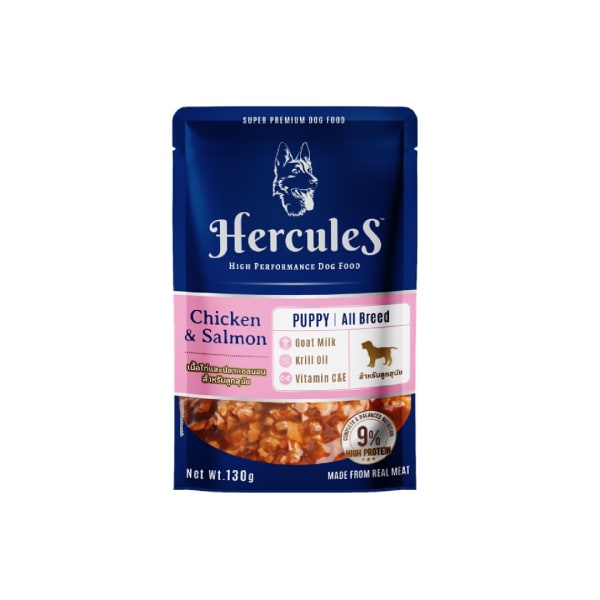 Hercules เฮอร์คิวลิส อาหารเปียก แบบเพ้าช์ สำหรับลูกสุนัขทุกสายพันธุ์ รสเนื้อไก่และปลาแซลมอน 130 g_10