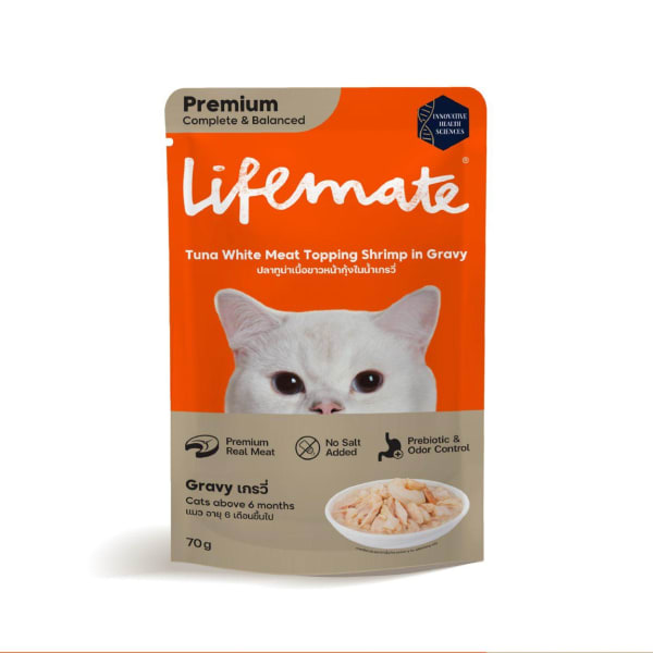 Lifemate ไลฟ์เมต อาหารเปียก สำหรับแมว สูตรทูน่าเนื้อขาวหน้ากุ้งเกรวี่ 70 g_41