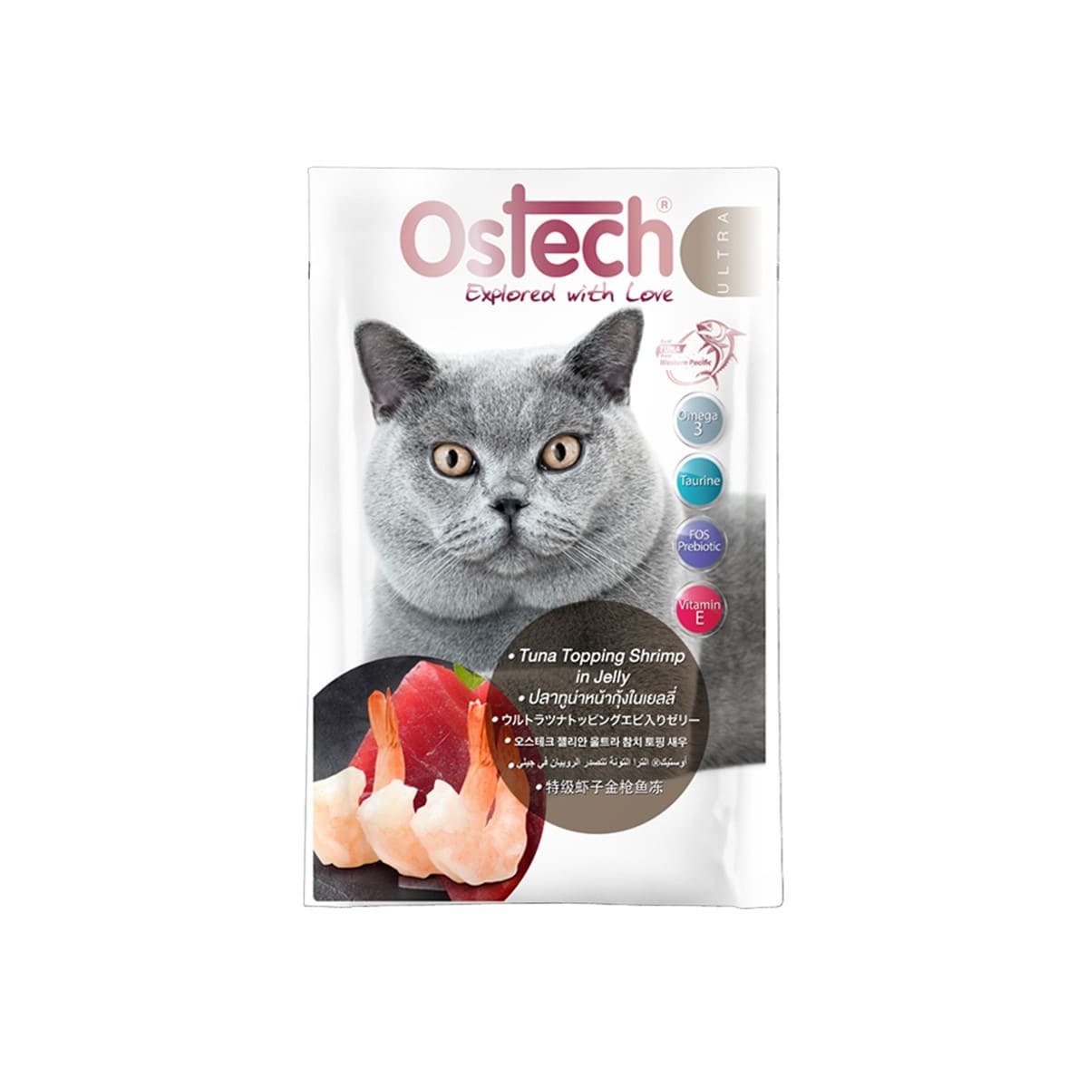 Ostech Ultra อาหารเปียก สำหรับแมว รสปลาทูน่าหน้ากุ้งในเยลลี่ 70 g_1