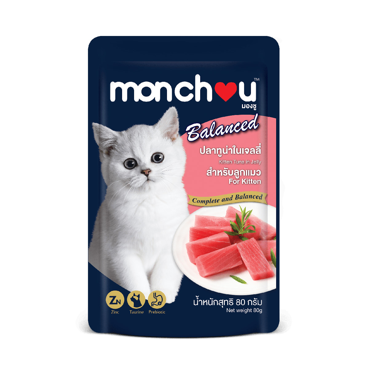 Monchou มองชู อาหารเปียก สำหรับลูกแมว รสปลาทูน่าในเจลลี่ 80 g_1