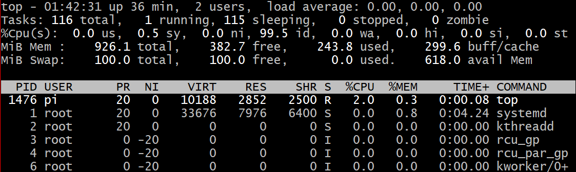top -d commande command debian raspbian linux cpu use utilisation processeur