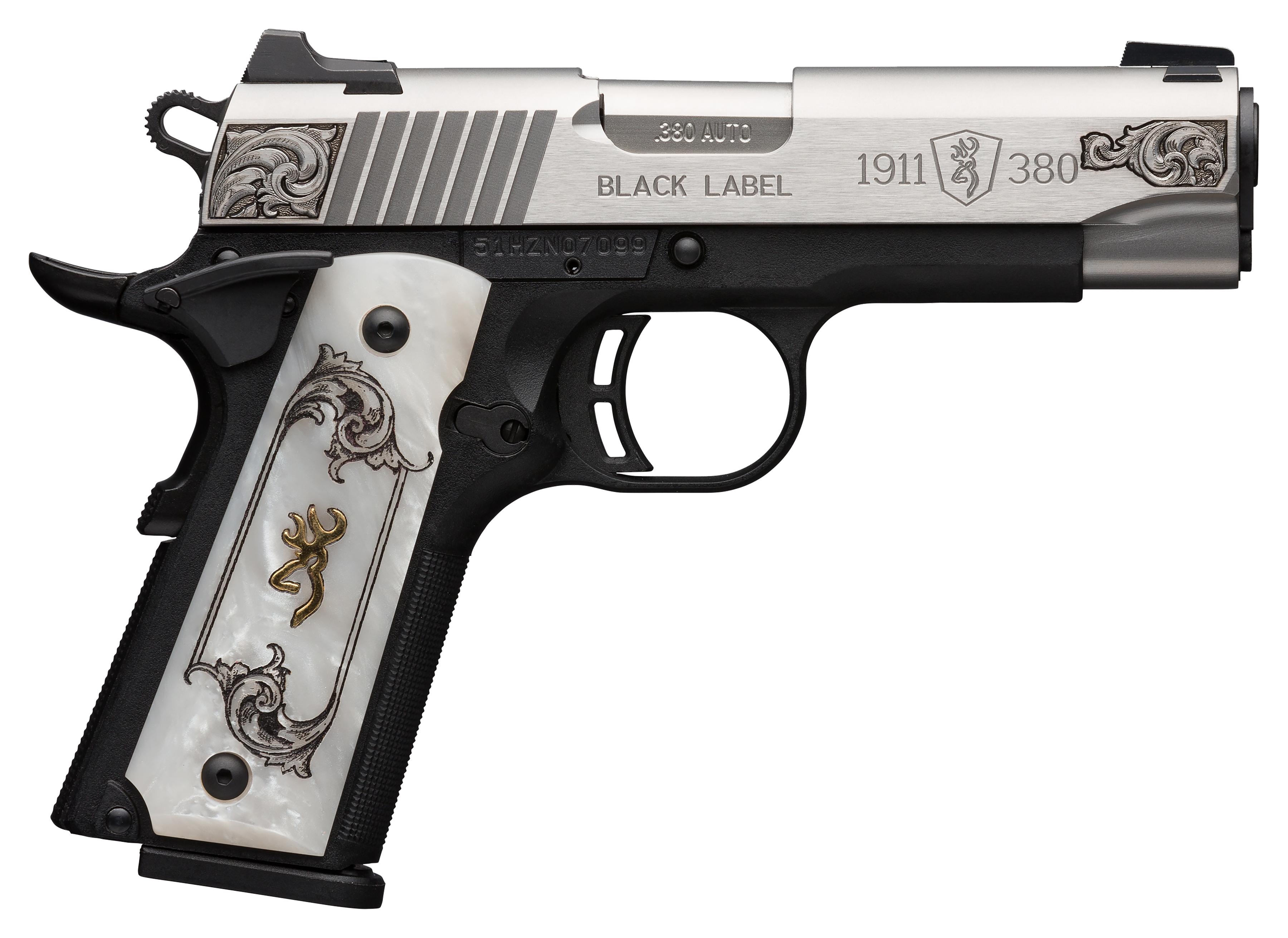 Browning 1911-380 380 ACP 3.58 Inch 8 Rounds Engraved Stainless Steel Pe...