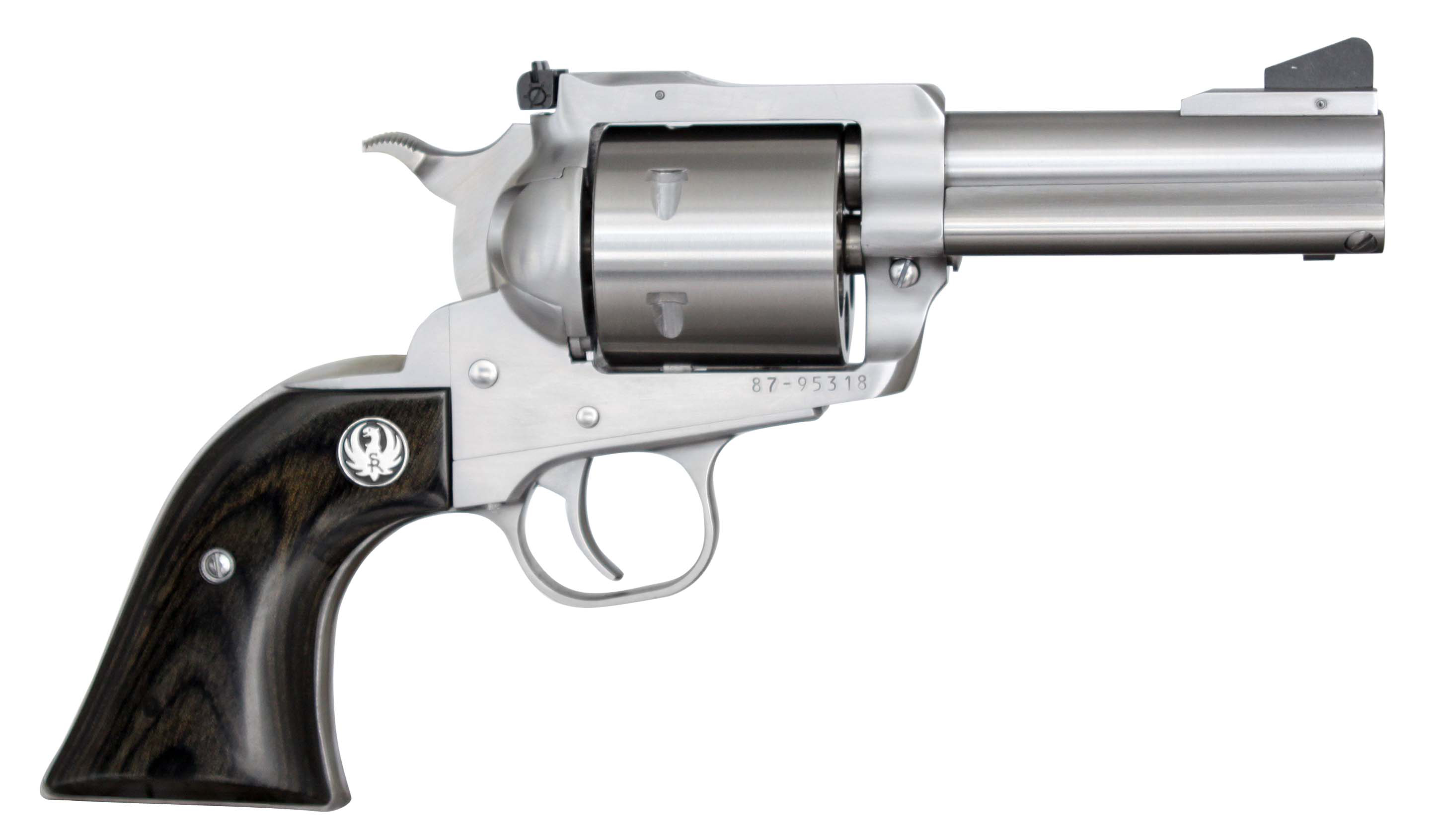Ruger 0817 Super Blackhawk Revolver, .44 Magnum, 3.75-inch Barrel, 6-Round Capacity, Satin Stainless Steel Frame, Black Laminate Grips, Adjustable Sights, Unfluted Cylinder