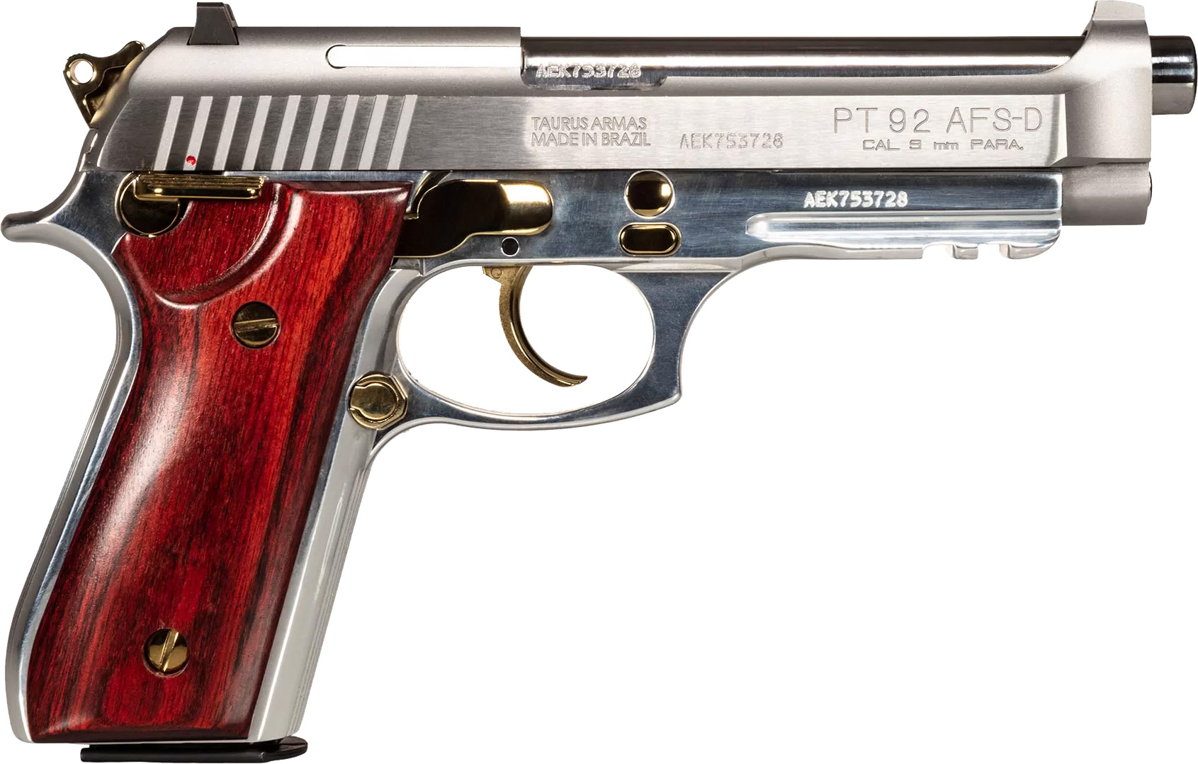 Taurus PT92 9MM 17+1 Pistol, Ambidextrous Safety, Wood Grips, 5" Barrel