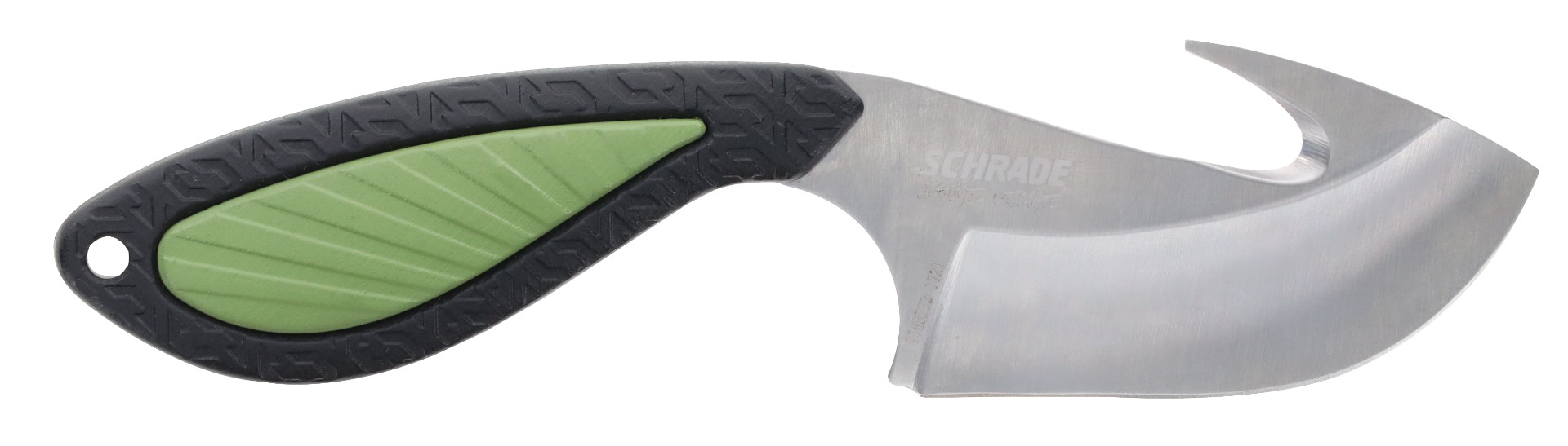 Schrade Isolate Ultimate Hunting Knife, 3-Inch AUS-10 Steel Blade, Guthook Design, Black/Green TPR Handle, Lightweight & Durable