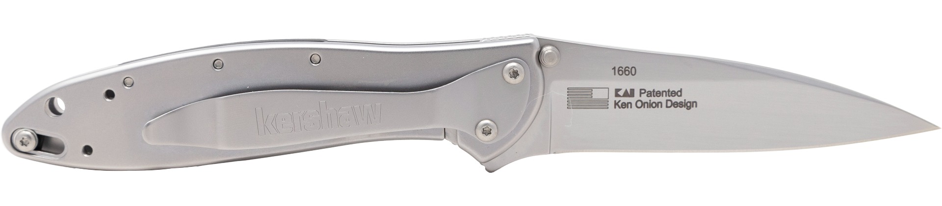 Kershaw Leek 1660 Fine Edge Knife: 3in 14C28N Drop Point Blade, 410 Stainless Steel Handle, SpeedSafe Opening