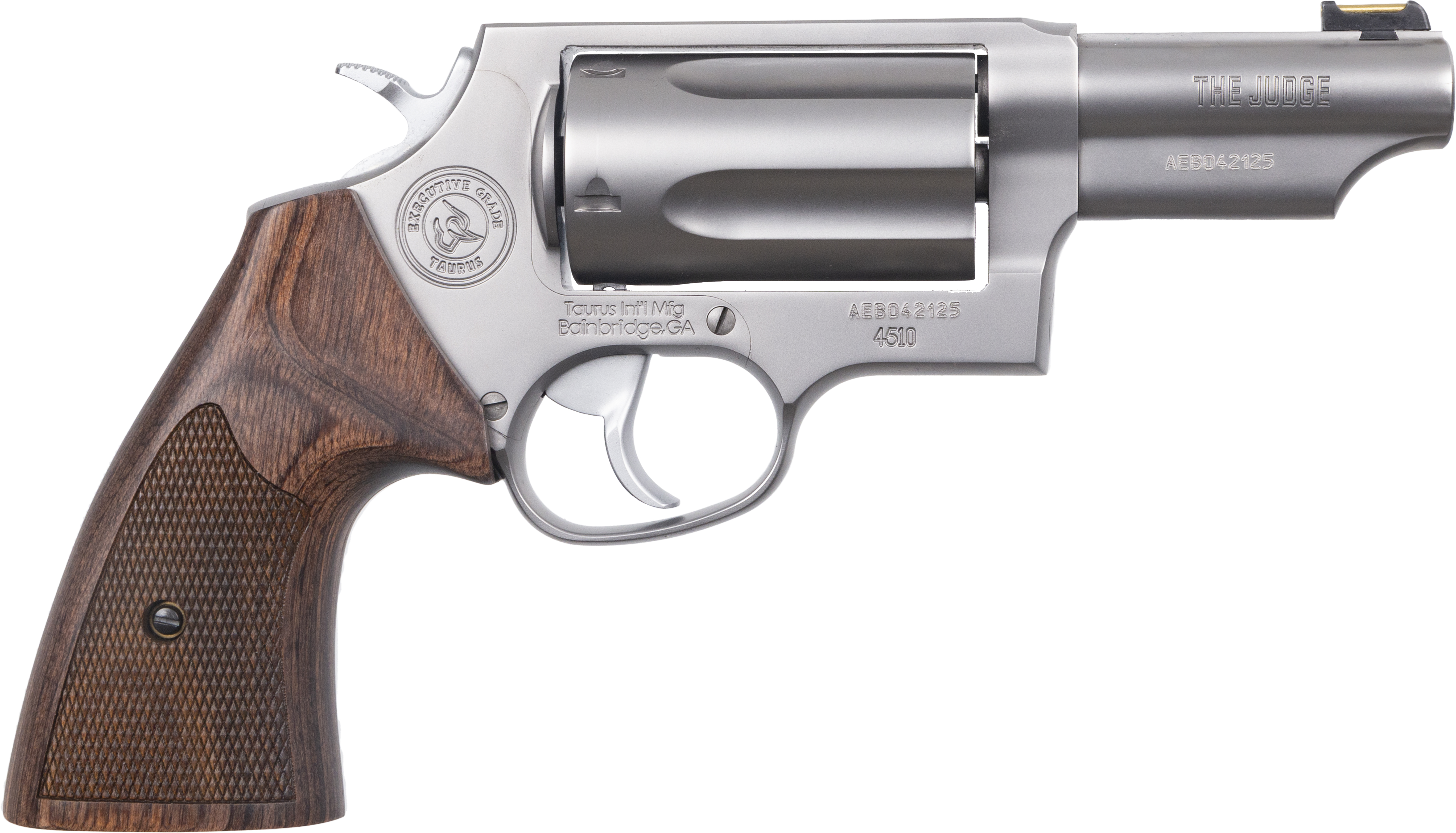 Taurus Judge Executive Grade Revolver - 45 Colt / 410 Gauge, 3" Barrel, 5-Round, Stainless Steel, Altamont Walnut Grips - Taurus - DA/SA