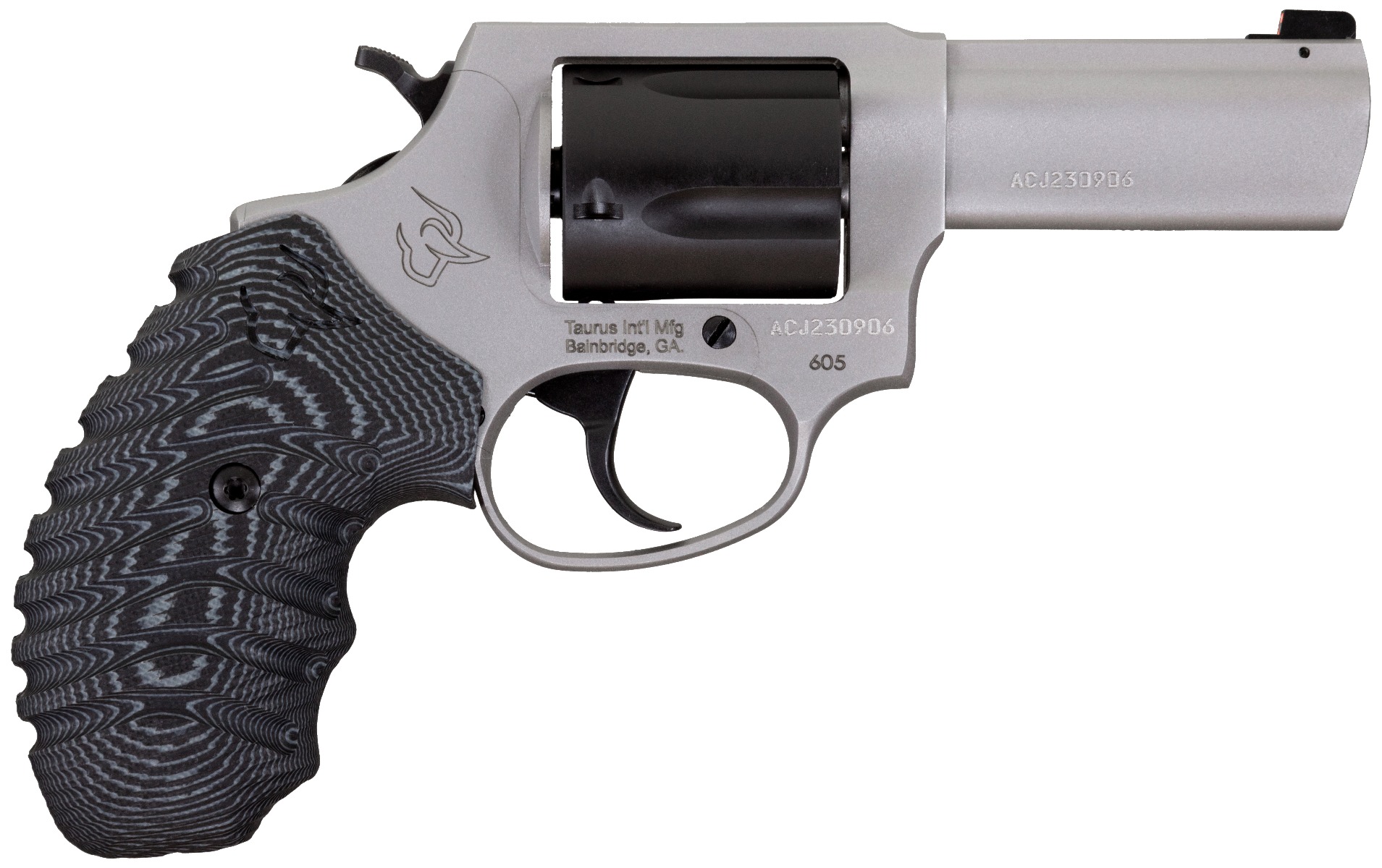 Taurus 605 Revolver, .357 Magnum, VZ Black/Gray Grip, Stainless Steel, 3-inch Barrel, 5-Round Capacity, Night Sight - Taurus - 357 Magnum | 38 Special