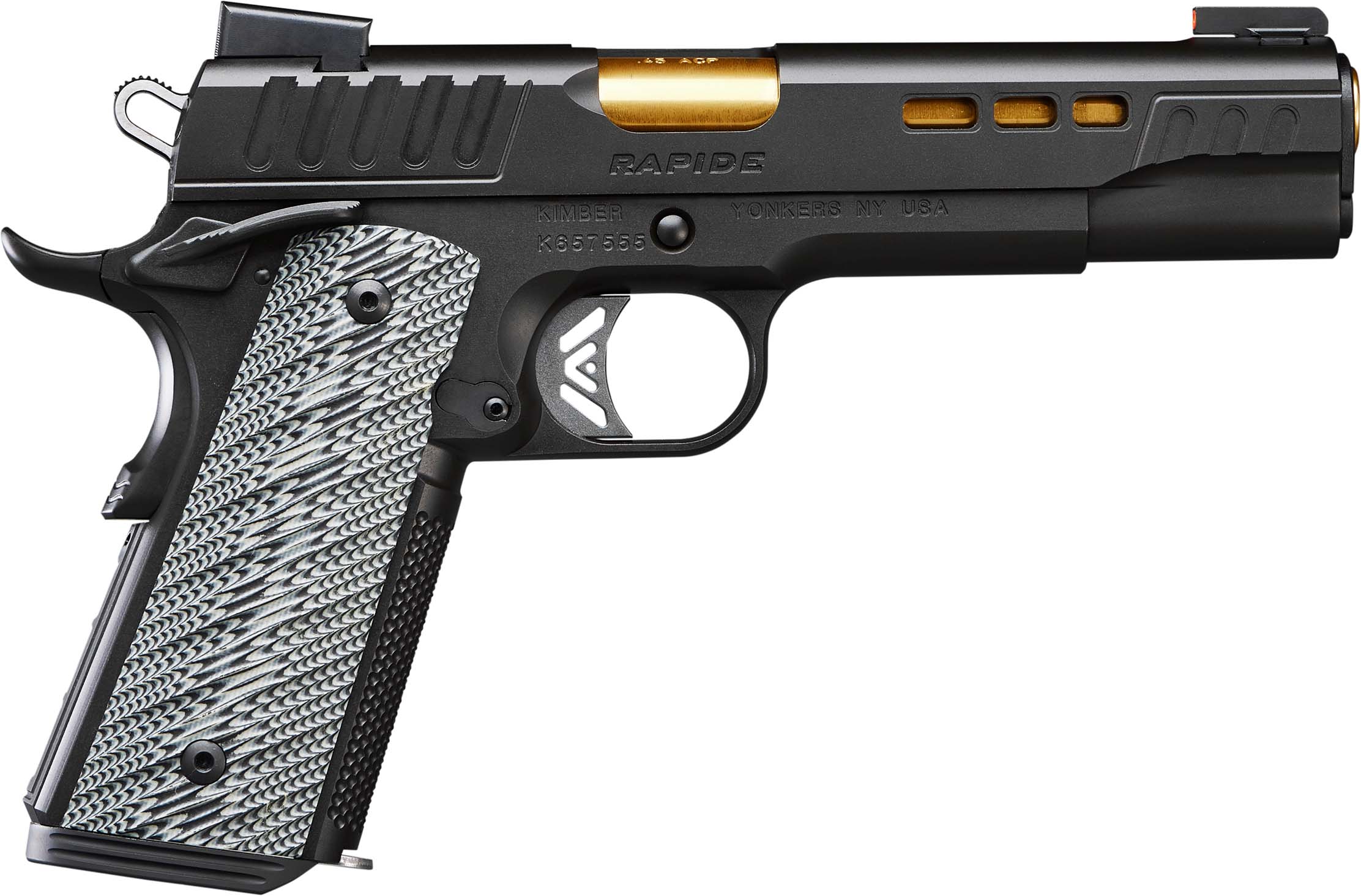 Rapide Kimber .45ACP 5" Black Pistol: Tru-Glo TFX Sights, 8-Round, G10 Grips - Kimber - 45 ACP