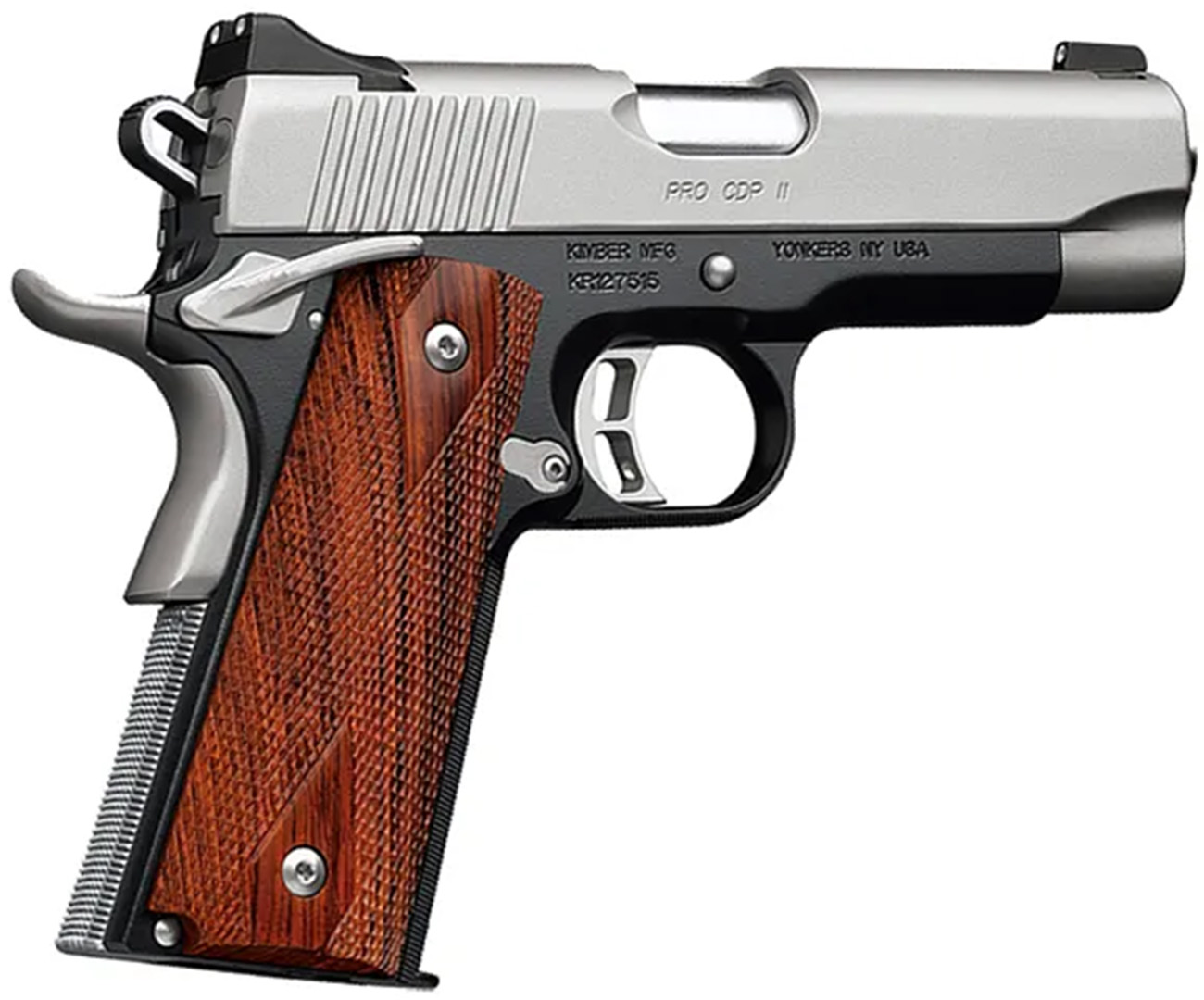 Kimber Pro CDP II 1911 Compact 45 ACP 4" Matte Black/Silver Rosewood Grips Tritium Sights 7Rnd CA Compliant 3200055CA - Kimber - 45 ACP