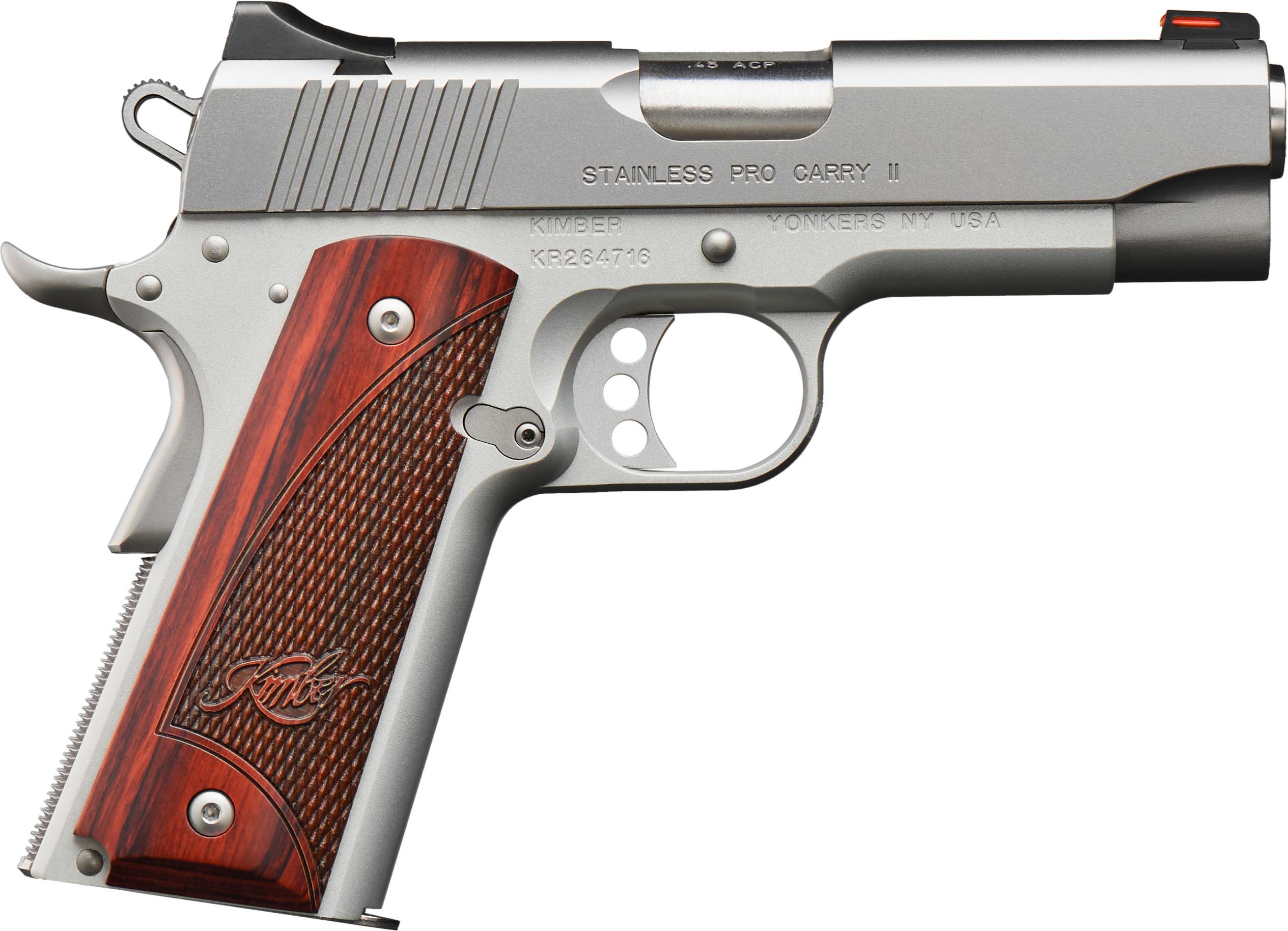 Kimber Stainless Pro Carry II .45ACP 4" SS, Low Profile Sights, 7RD, Rosewood Grips - Kimber - 45 ACP
