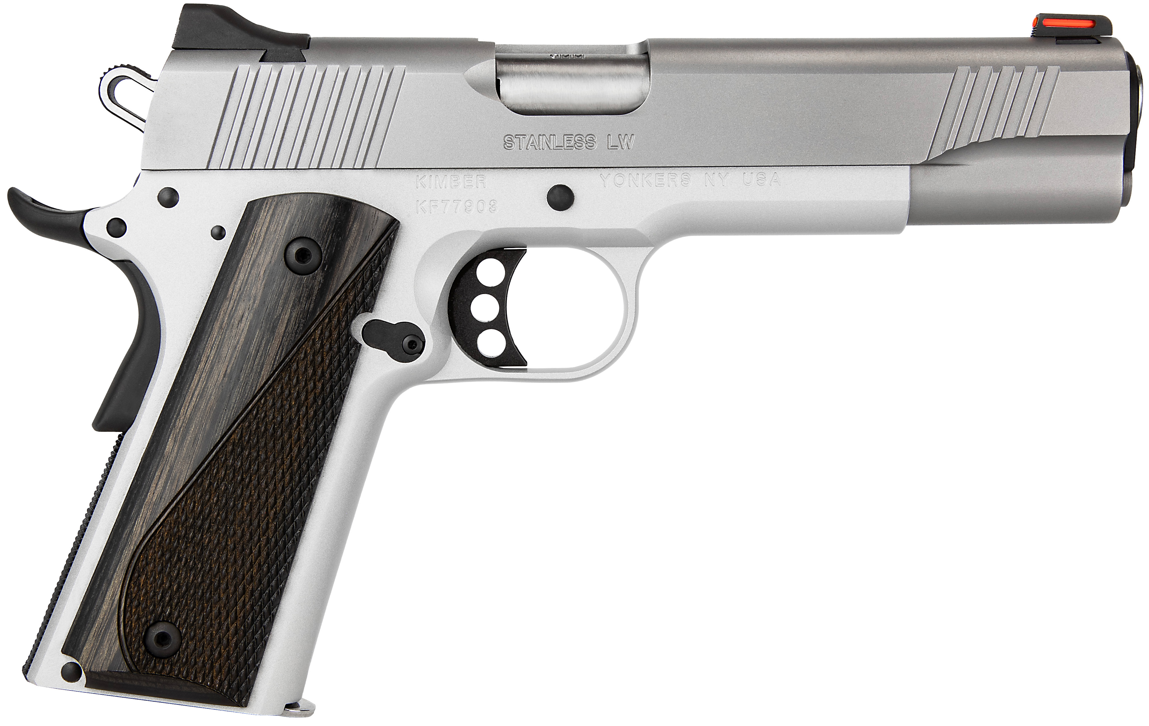 Kimber Stainless LW .45ACP 5" Artic Pistol: 8RD, Red Fiber Optic, Gray Laminate Grip - Kimber - 45 ACP