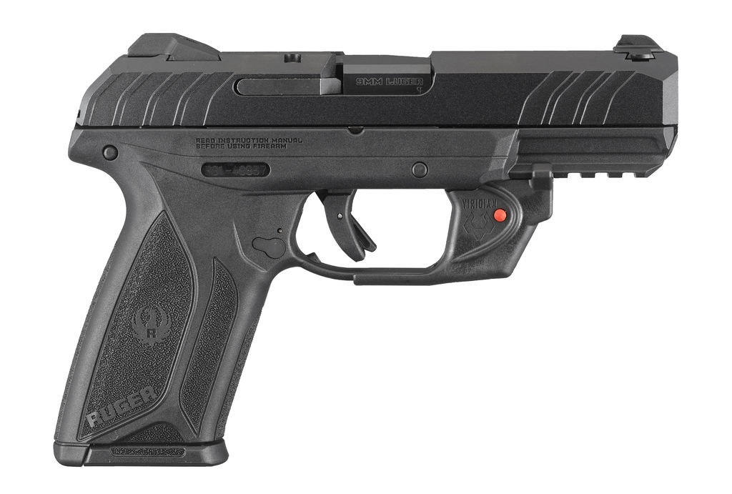 Ruger 3816 Security-9 Compact 9mm Luger Pistol, 4" Blued Barrel, High-Performance Glass-Filled Nylon Grip, Viridian E-Series Red Laser, 15+1 Capacity, Two Alloy Steel Magazines Included - Ruger - 9mm