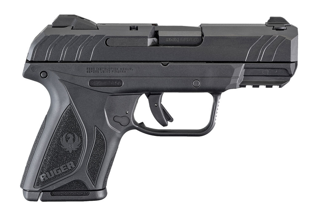 Ruger 3818 Security-9 Compact 9mm Luger Pistol: 10+1 Capacity, 3.42" Blued Alloy Steel Barrel, Glass-Filled Nylon Grip, 21.9oz Weight, 6.52" Length - Ruger - 9mm