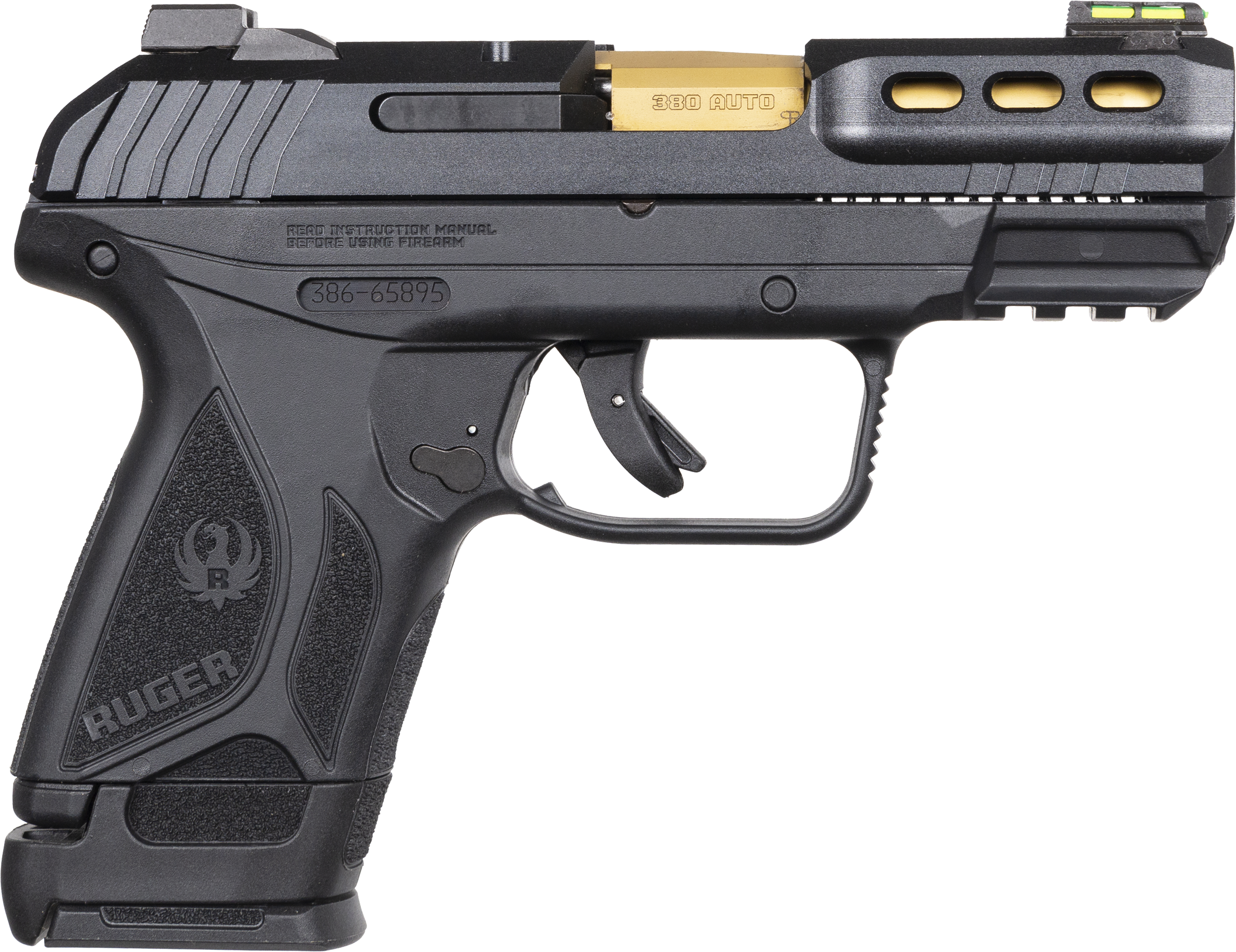 Ruger 3856 Security-380 Pistol 10+1/15+1 Fiber Optic Sights Black/Gold - Ruger - 380 ACP