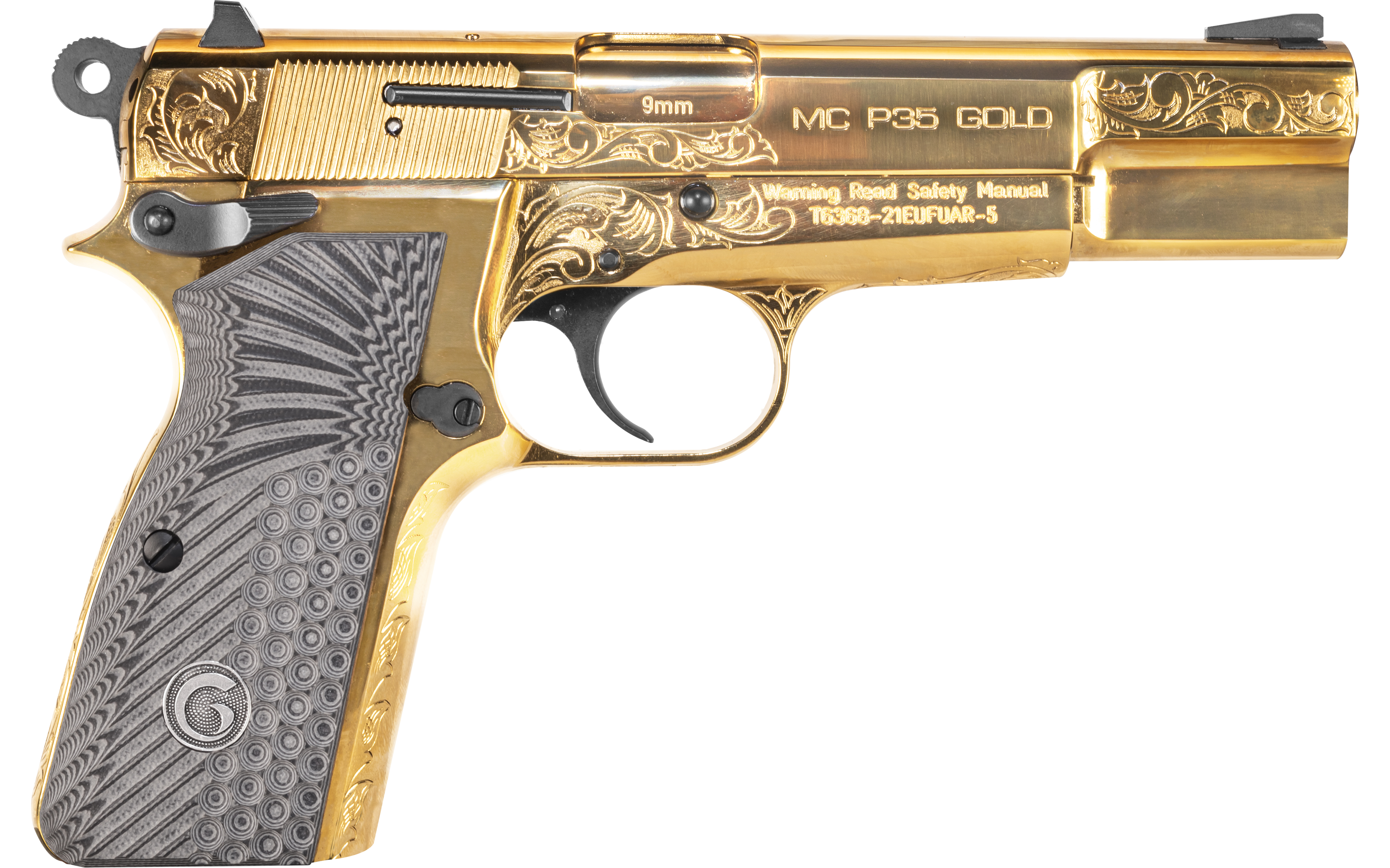 EUROPEAN AMERICAN ARMORY Girsan MC P35 Gold Engraved 9mm 15rd Pistol 390488 - European American Armory - 9MM Luger