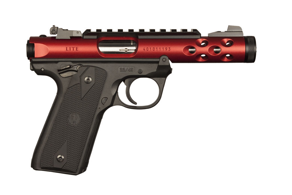 Ruger Mark IV 22/45 Lite 22LR, Red Anodized, 10+1 Capacity, 4.40" Threaded Barrel, Black Synthetic Grips
