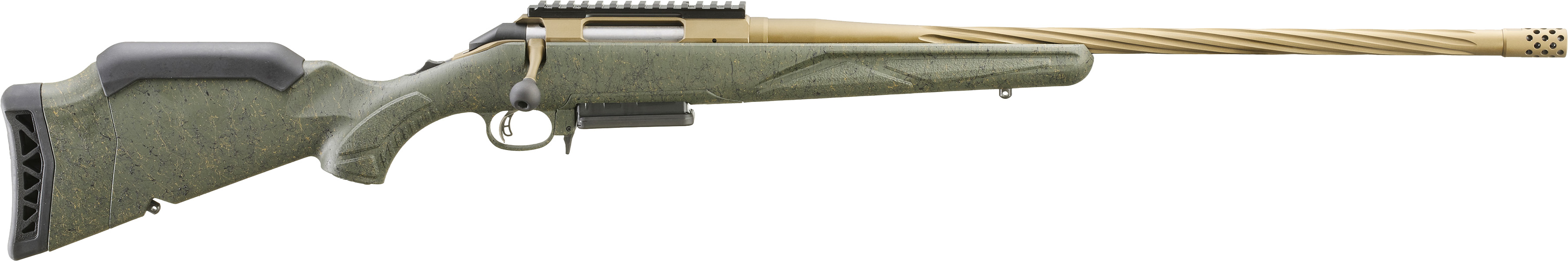 Ruger Gen II American 308 Win 22" Spiral Fluted Barrel Green Splatter Stock - Ruger - 308 WIN