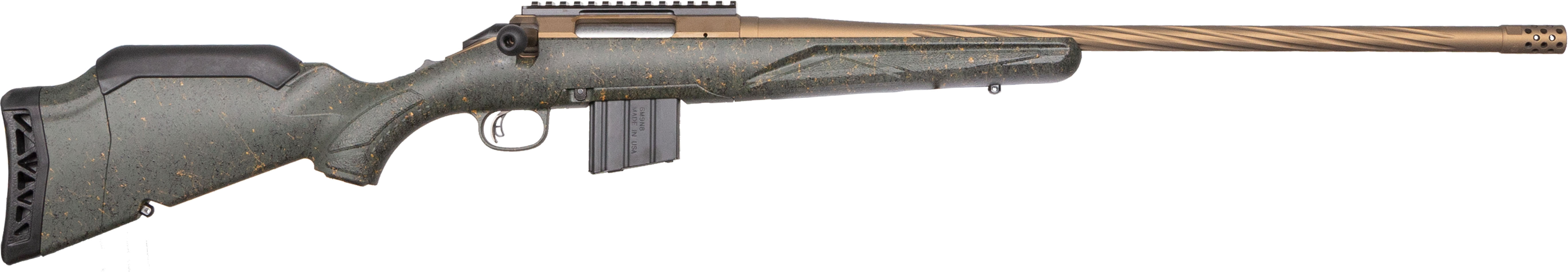 Ruger Gen II American 350 Legend 22" Spiral Fluted Barrel in Burnt Bronze with Green Splatter Stock