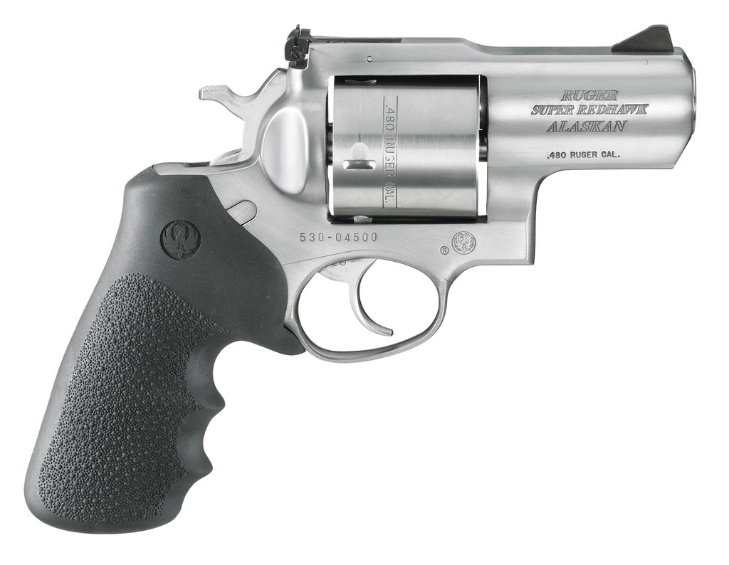 Ruger 5302 Super Redhawk Alaskan Revolver, 480 Caliber, 2.5" Barrel, 6-Round Cylinder, Satin Stainless Finish, Hogue Tamer Grip