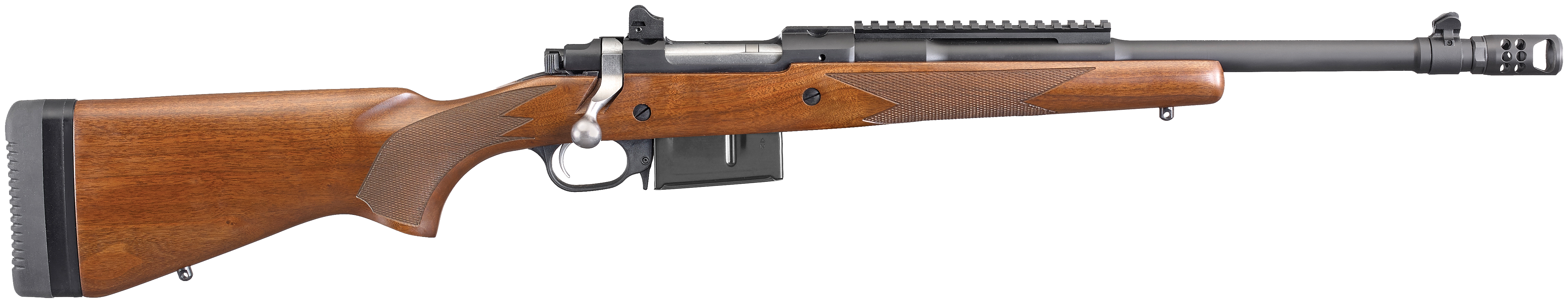 Ruger 6837 Scout Rifle, 450 Bushmaster, 16.10" Hybrid Muzzle Brake Barrel, Matte Black Alloy Steel, American Walnut Stock, Optics Ready