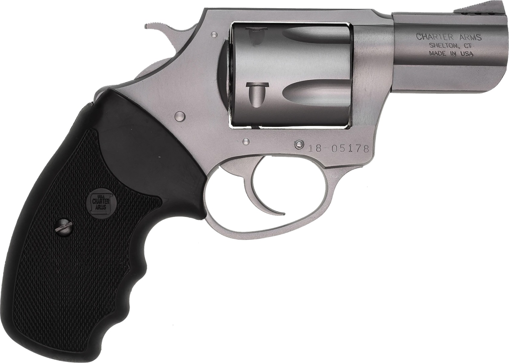 Charter Arms 73520 Mag Pug 357 Mag 5rd 2.20" Ported Barrel, Matte Stainless Steel Cylinder & Frame, Standard Hammer, Finger Grooved Black Rubber Grip - CHARTER ARMS - 357 Magnum | 38 Special