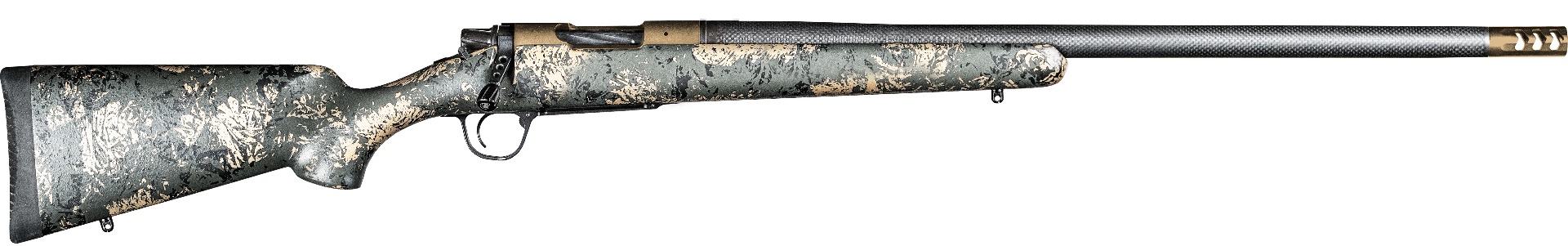 Christensen Arms Ridgeline FFT 6.5 PRC Lightweight Rifle, Carbon Fiber Wrapped Barrel, Burnt Bronze Cerakote, Green/Black/Tan Stock