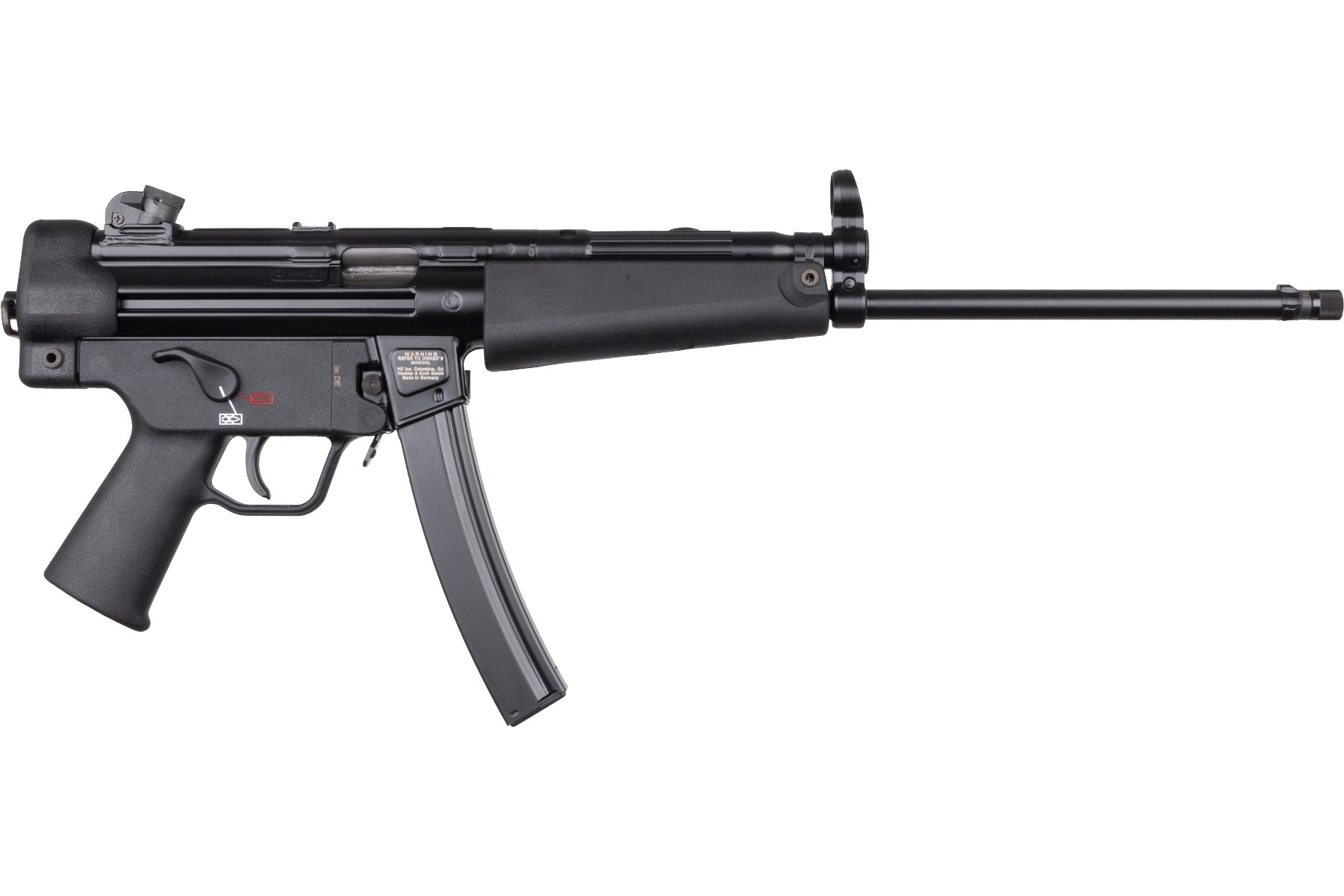 Heckler & Koch SP5L 9mm Luger Pistol, 16.57" Barrel, 30-Round Capacity, Black Metal Finish, Polymer Grip