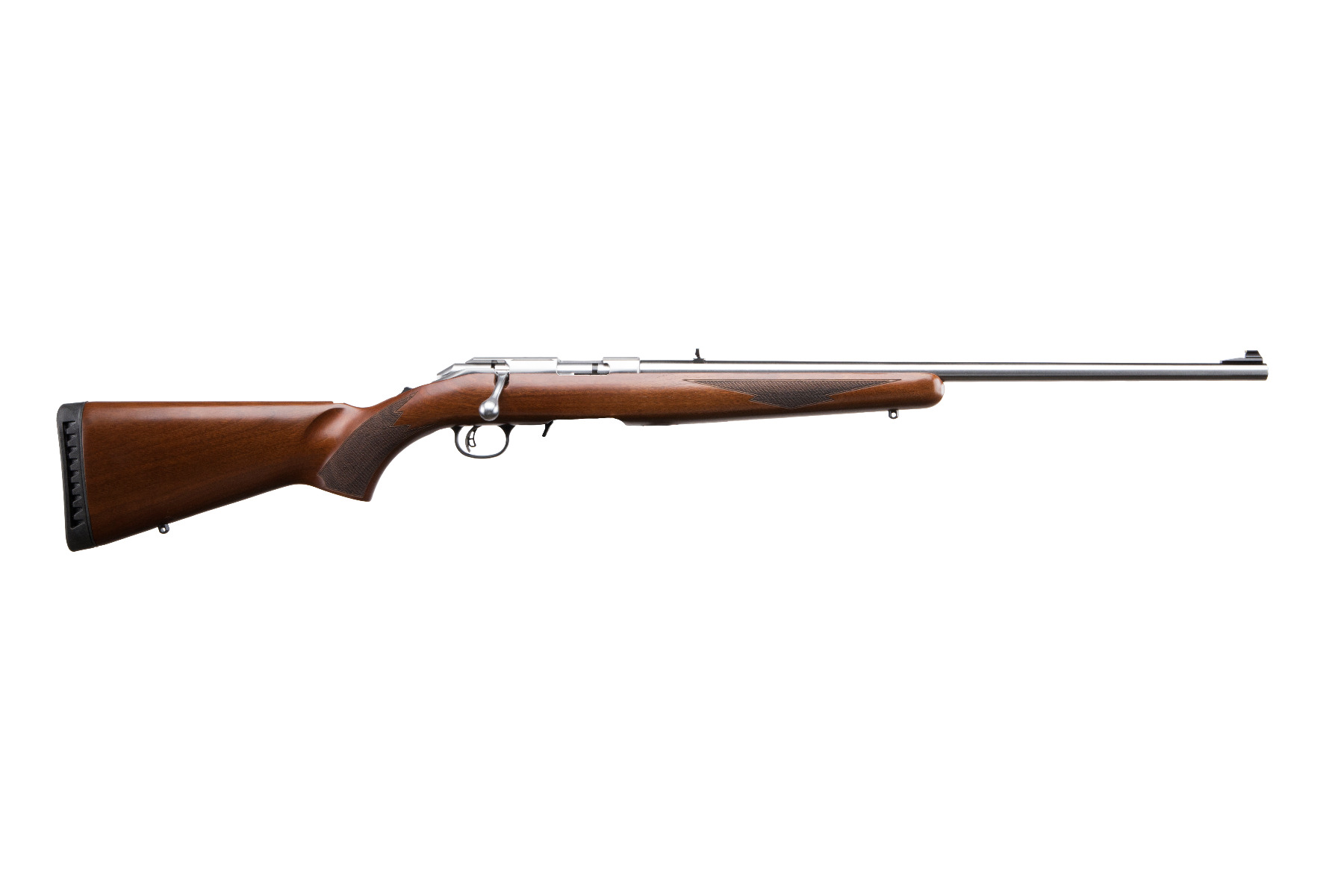 Ruger 8364 American Stainless 22 WMR Rifle: Walnut Stock, Satin Finish, 22" Barrel, 9-Round Capacity, Adjustable Sights, Power Bedding, Marksman Trigger - Ruger - 22 WMR