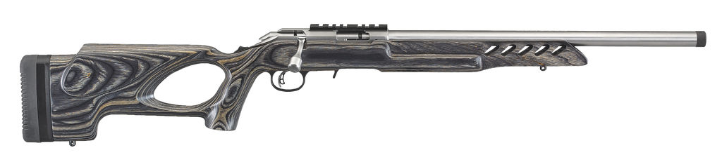 Ruger 8366 American Rimfire Target 22 LR, 18" Threaded Bull Barrel, Satin Stainless Steel, Black Laminate Thumbhole Stock, 10-Round Capacity, Optics Ready