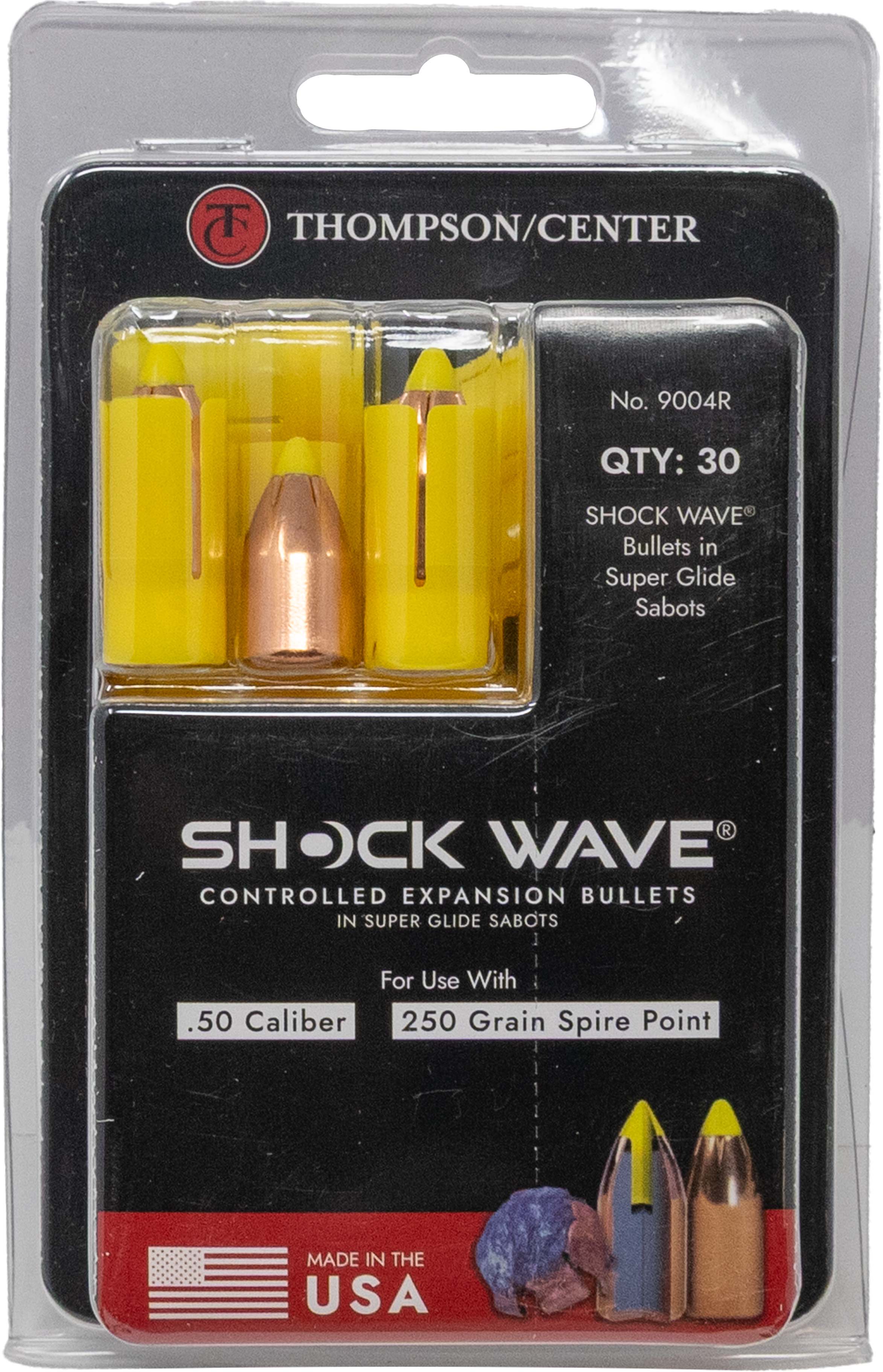 Thompson Center Shockwave Bullets 50 BLKPOWDER 30 Per Pack/ Shockwave Superglide Sabots/ 50 Cal