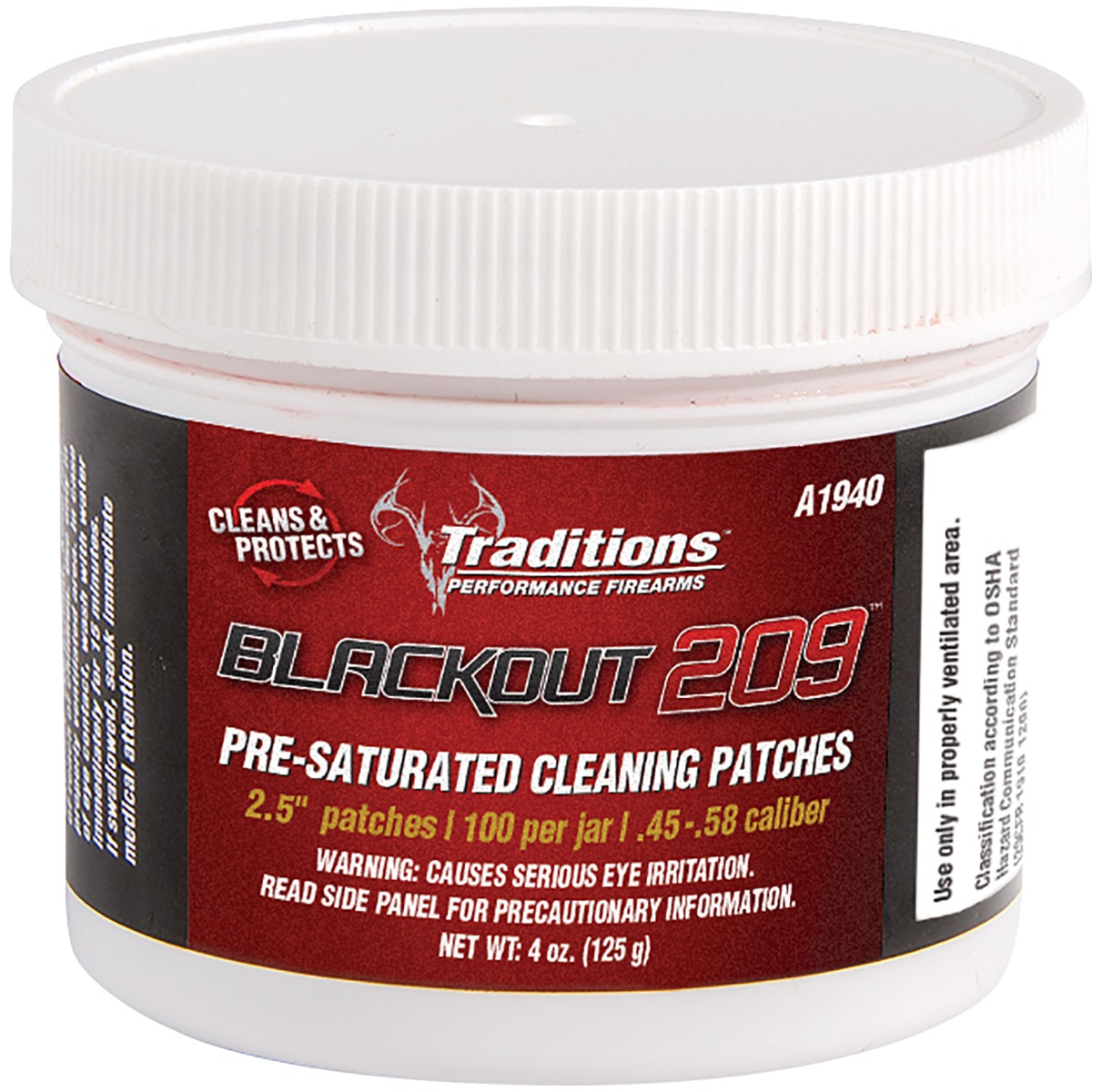 Traditions BlackOut 209 Pre-Saturated Cleaning Patches 100-Jar 2.5" DIa ... - Traditions Performance Firearms - 45 CAL