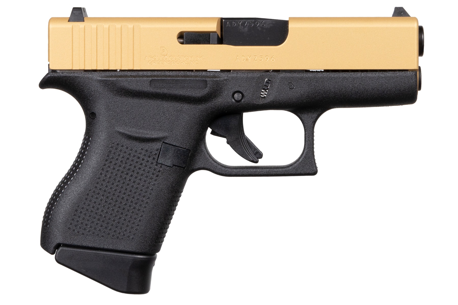 Glock 43 Striker Fired Semi-Auto Pistol 9mm Luger Gold/Black Polymer Finish