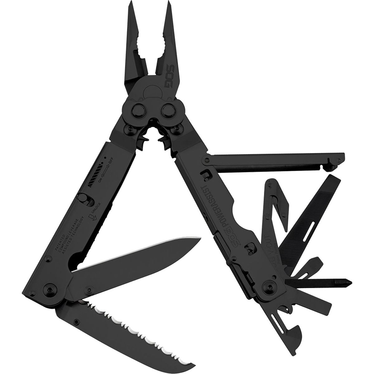 SOG SOGB66NCP PowerAssist Multi-Tool Black Oxide 420 Steel 7" 16 Tools