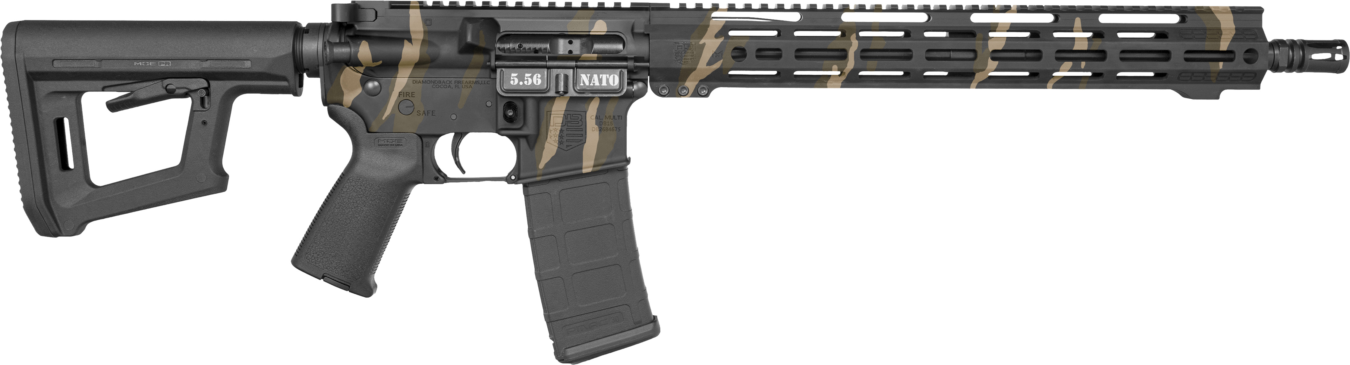 DiamondBack DB15 Carbon 5.56 NATO 30+1 16 Tiger Stripe Camo Cerakote  - Diamondback Firearms - 5.56 NATO