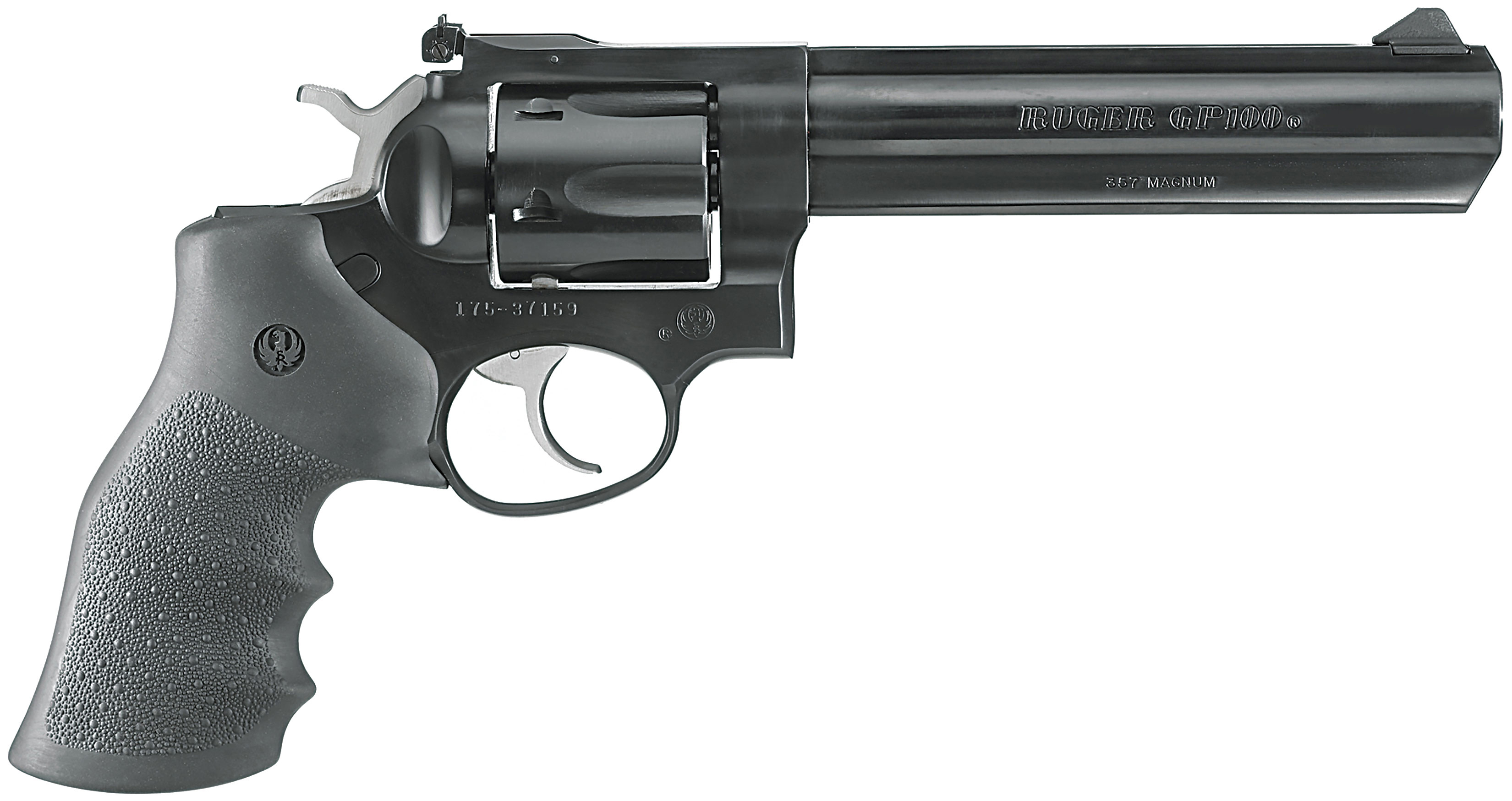 Ruger 1704 GP100 Revolver, 357 Mag, 6" Barrel, 6-Round, Blued Alloy Steel, Hogue Monogrip, Adjustable Sight, 45oz - Ruger - 357 Magnum | 38 Special