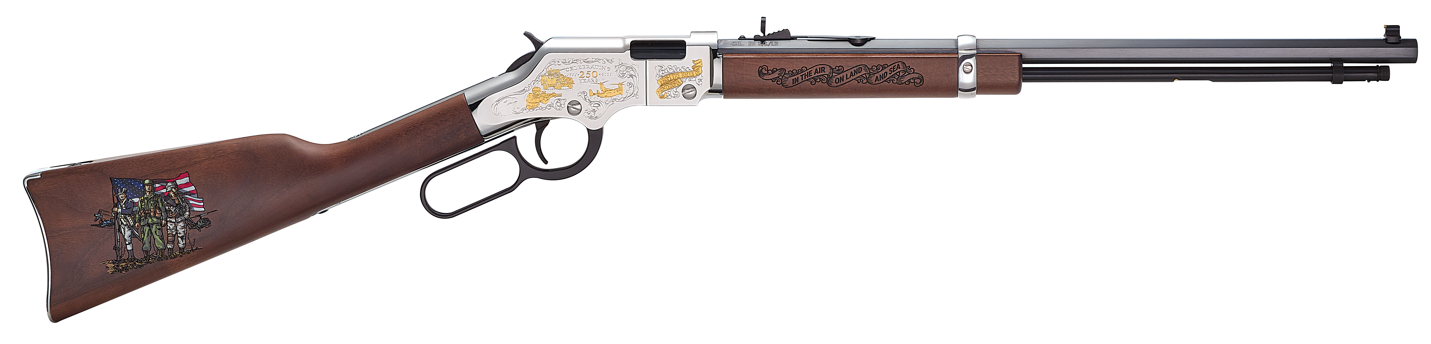 Henry Golden Boy Spirit of the Corps 250th Tribute Edition Rifle .22 S/L/LR 16rd Capacity 20 Octagon Barrel Engraved Wood Stock - Henry Repeating Arms - .22 LONG