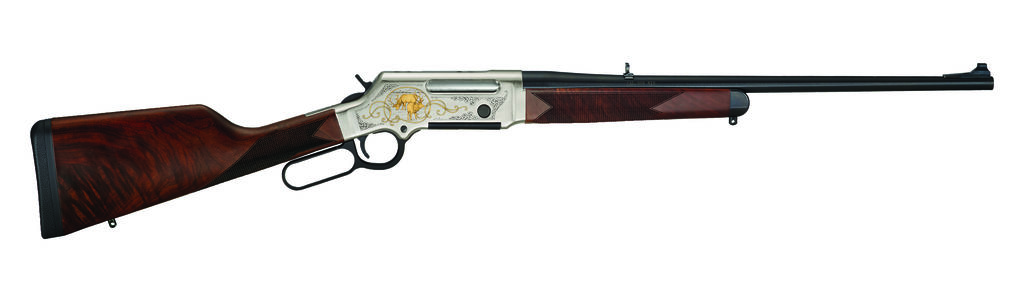 Henry H014WL308 Long Ranger Wildlife 308 Win 4+1 20" Blued Barrel Nickel-Plated 24K Gold Inlay Engraved Steel American Walnut Right Hand