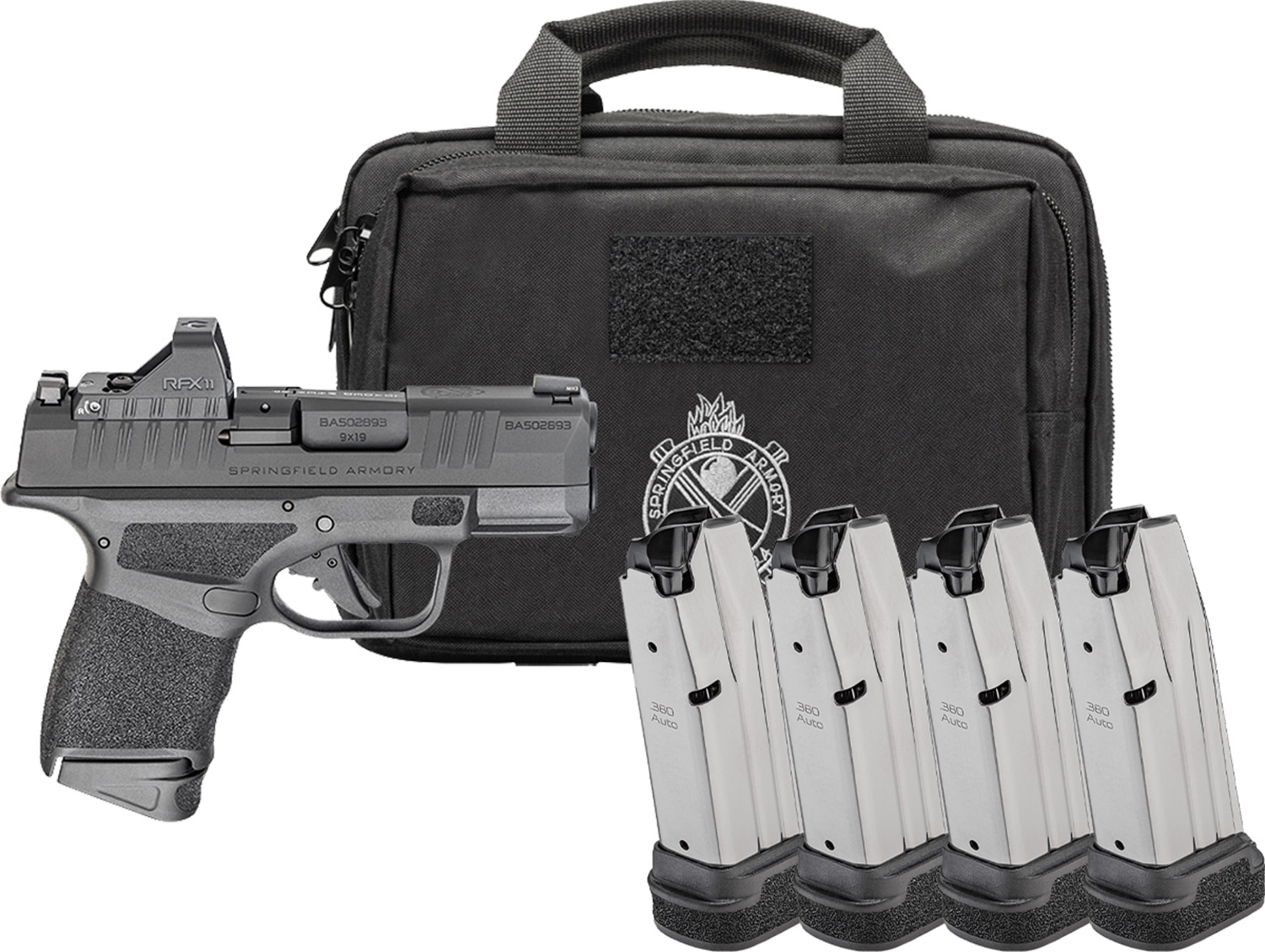 Springfield Gear Pac Hellcat Micro-Compact OSP Handgun .380 Auto 11(1)&13(3)rd Magazine 3 Barrel Green Dot & Bag