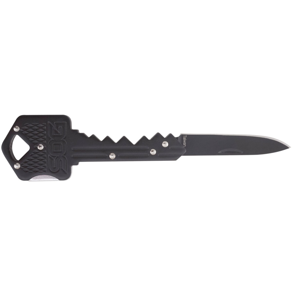 S.O.G SOGKEY101 Key 1.50" Folding Plain Drop Point Black Hardcased 5Cr13MoV SS Blade/Black Stainless Steel Handle