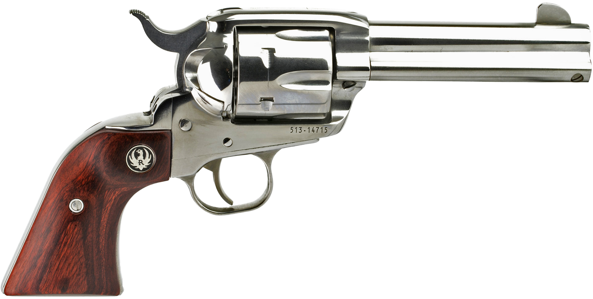 Ruger 5105 Vaquero Revolver, 45 Colt, 4.62" Stainless Steel Barrel, 6-Round Capacity, Hardwood Grip, High-Gloss Finish