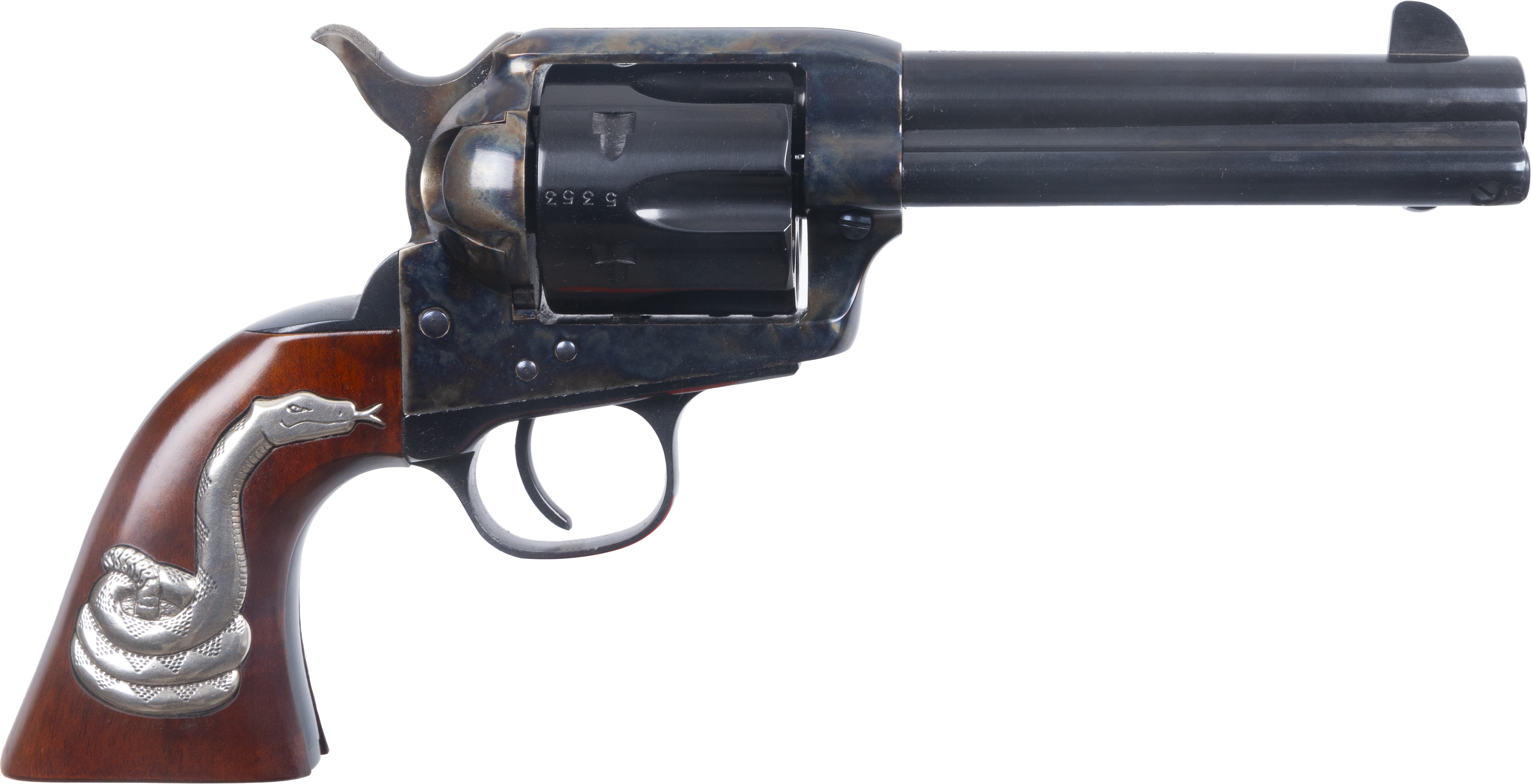 Cimarron Man With No Name .45 LC 4.75" 6rd Walnut Grips Rattlesnake Inlay