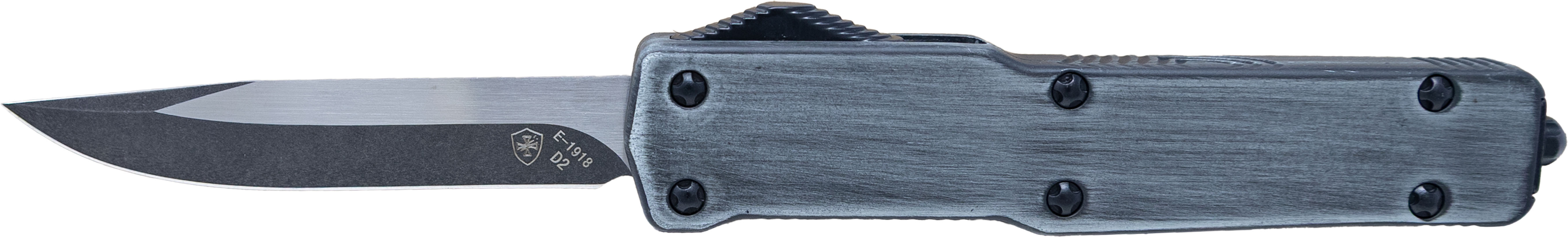 Templar Knife Premium Weighted Knight Slim 3.16" OTF Drop Point Plain Black Oxide Stonewashed Powder Coated D2 Steel Blade, 4.93" Gunmetal Anodized Aluminum Zinc Alloy Handle