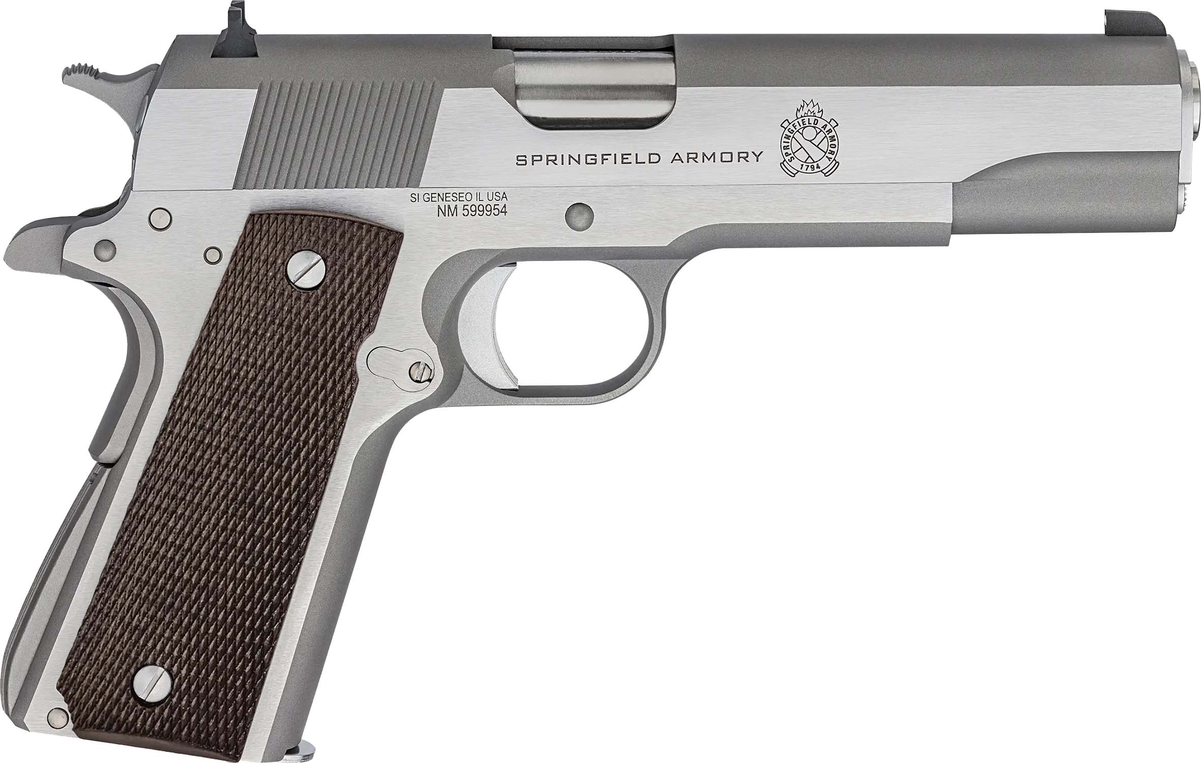 Springfield Armory 1911A1 Defenders Series, Stainless Steel .45 ACP Semi-Auto Pistol, 5" Match Grade Barrel, 3-Dot Sight, Checkered Wood Grips - Springfield Armory - 45 ACP