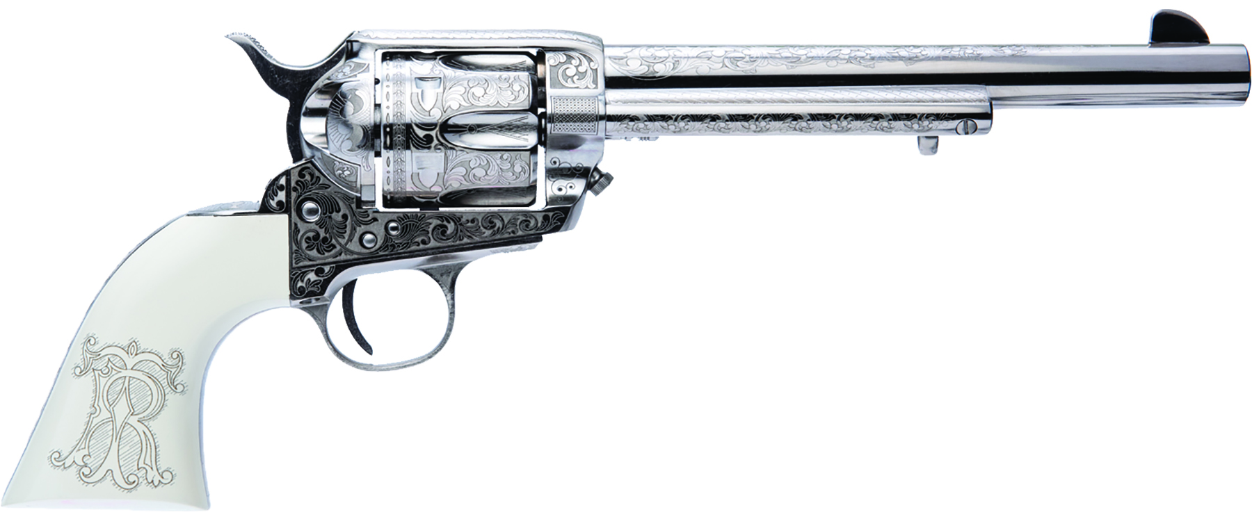 Cimarron 45 LC LSR Engraved Teddy Stainless 7.5" Revolver