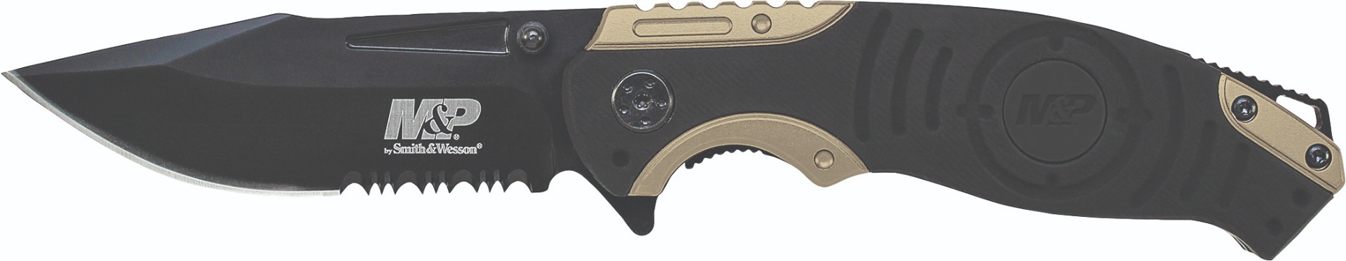Smith & Wesson M&P Drop Point Folding Knife Liner Lock 3 1/2 Blade Black and Tan SWMP13BS
