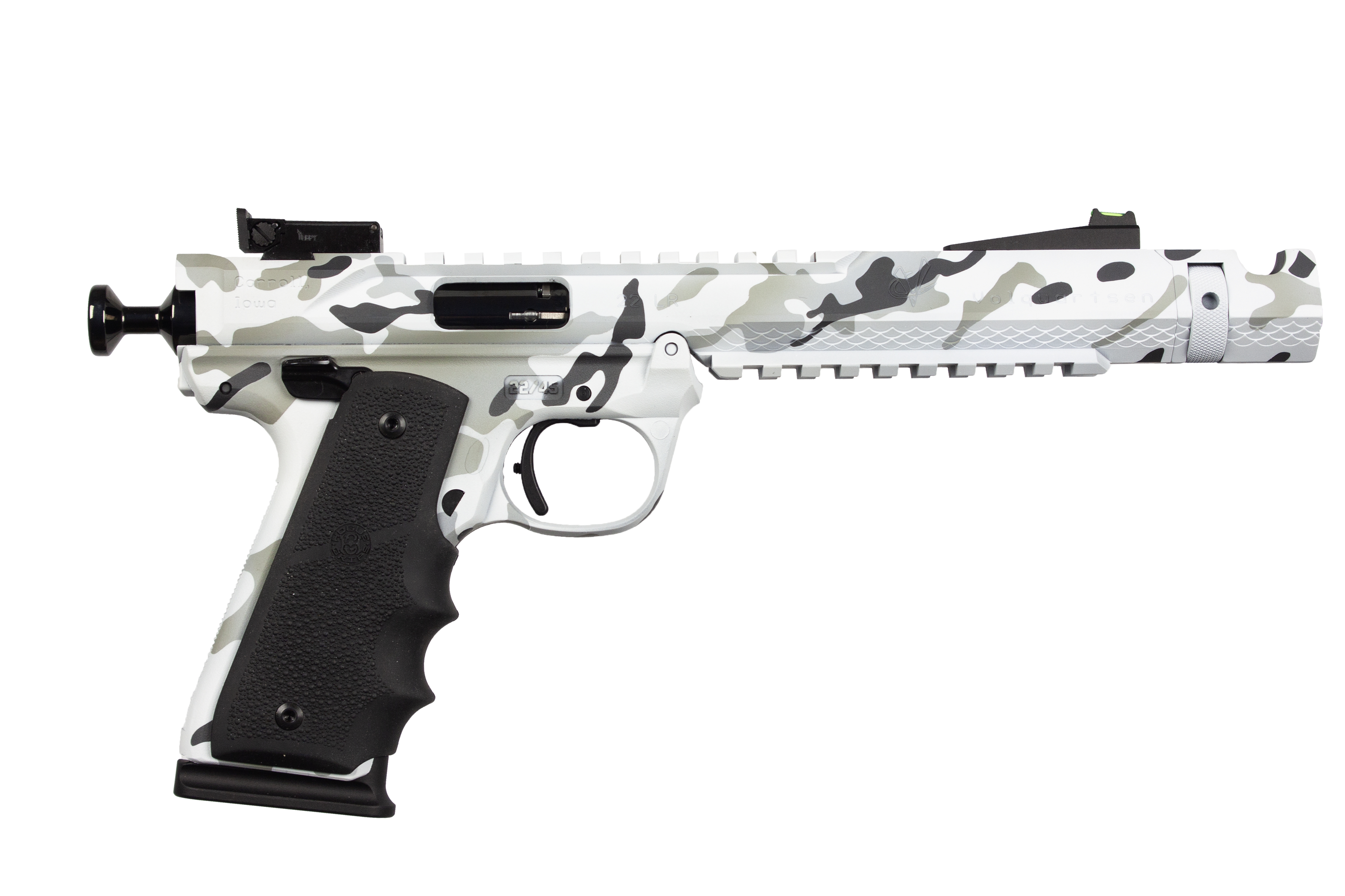 Volquartsen LLV 22LR 6" Artic Camo Cerakote, Black Hogue Grips, Adjustable Target Sight, 10+1 Capacity - Volquartsen Firearms - 22 LR