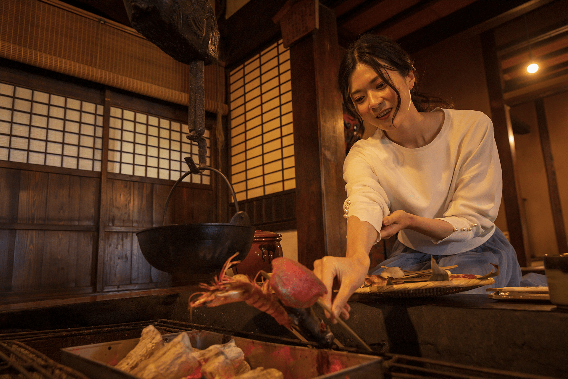 Experience rare "robatayaki" with authentic irori