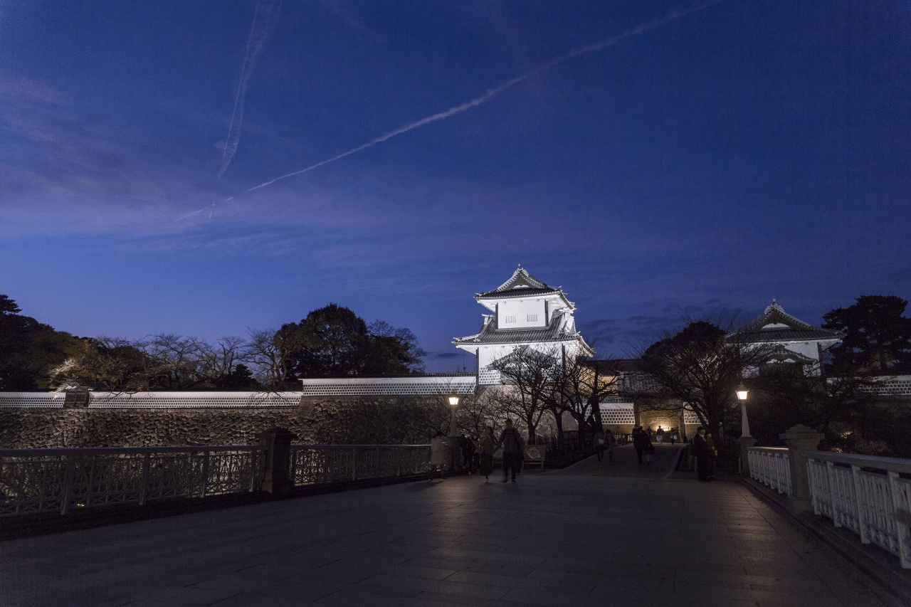 Important Cultural Properties of Kanazawa Castle illuminated with gentle light