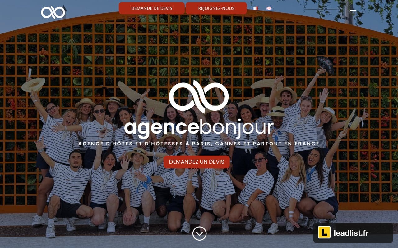 Page d'accueil du site de Agence Bonjour